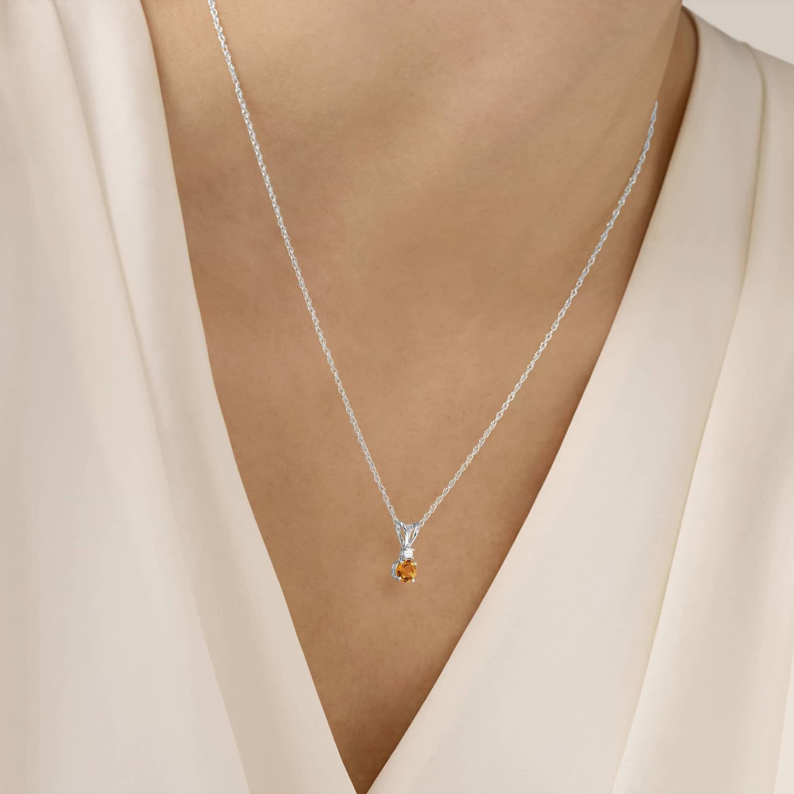 Citrine Necklace with Diamond Accent in 14K White Gold (1/50 ct. tw.)