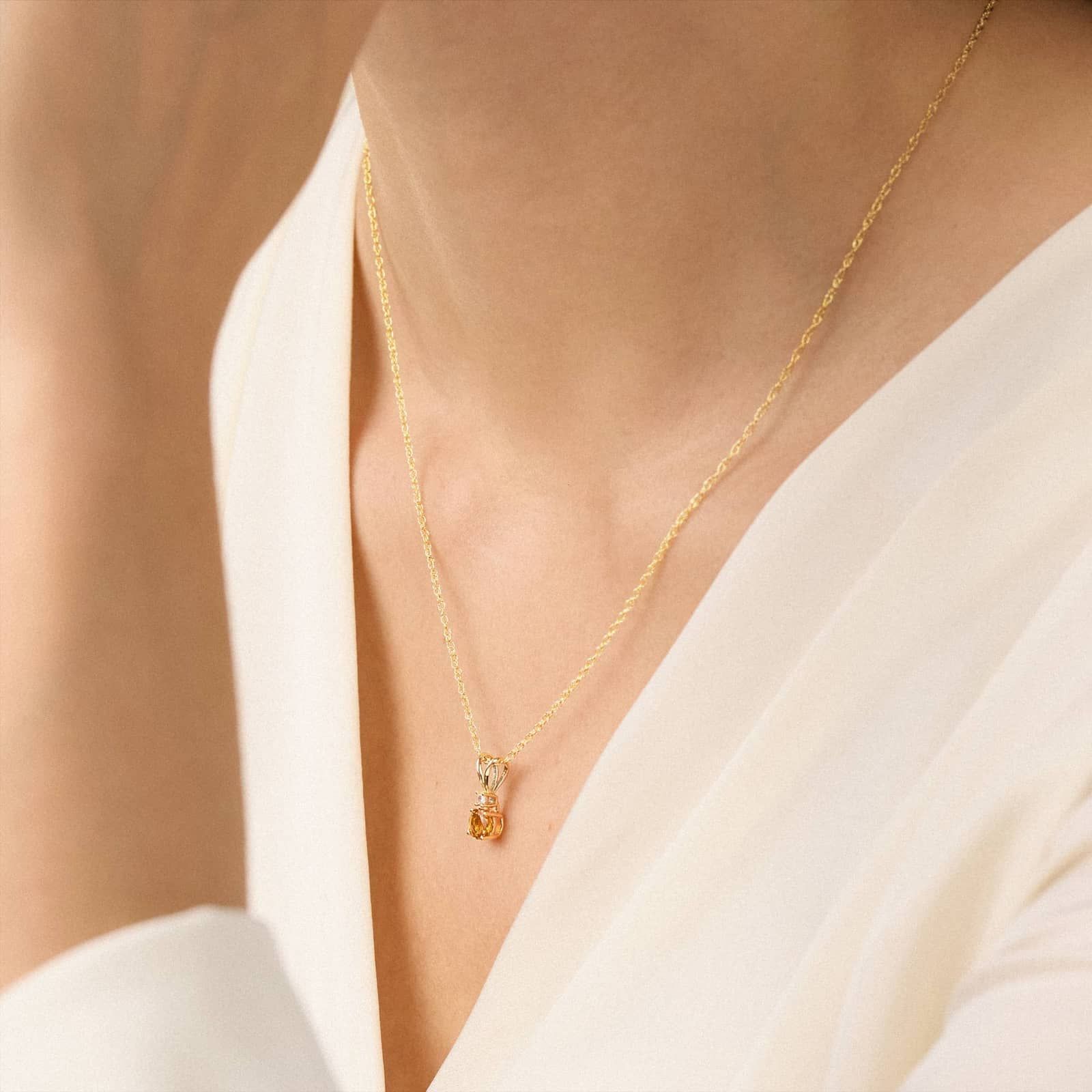Citrine Necklace with Diamond Accent in 14K Yellow Gold (1/50 ct. tw.)