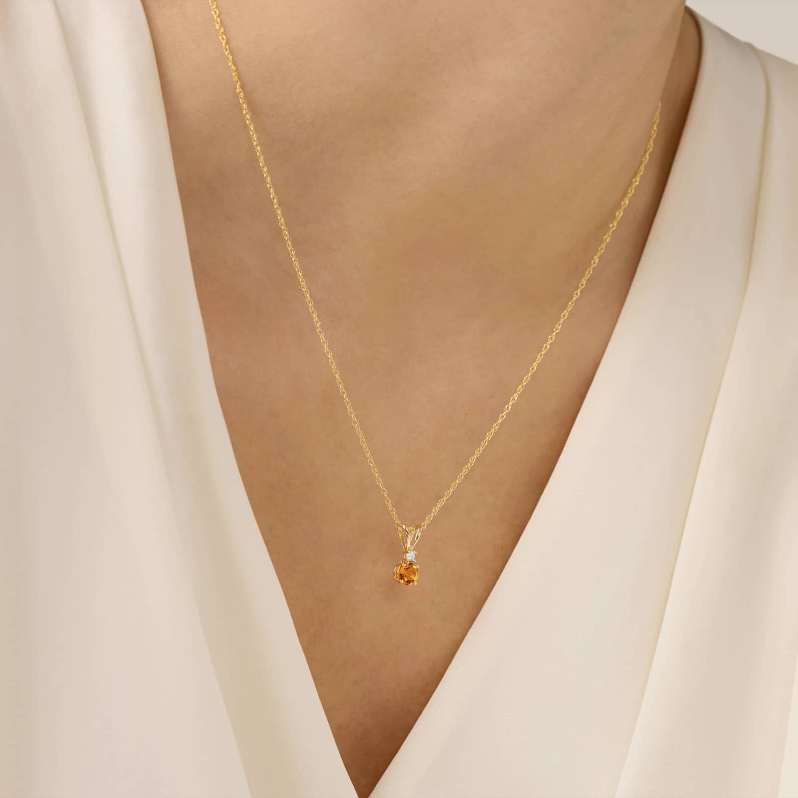 Citrine Necklace with Diamond Accent in 14K Yellow Gold (1/50 ct. tw.)