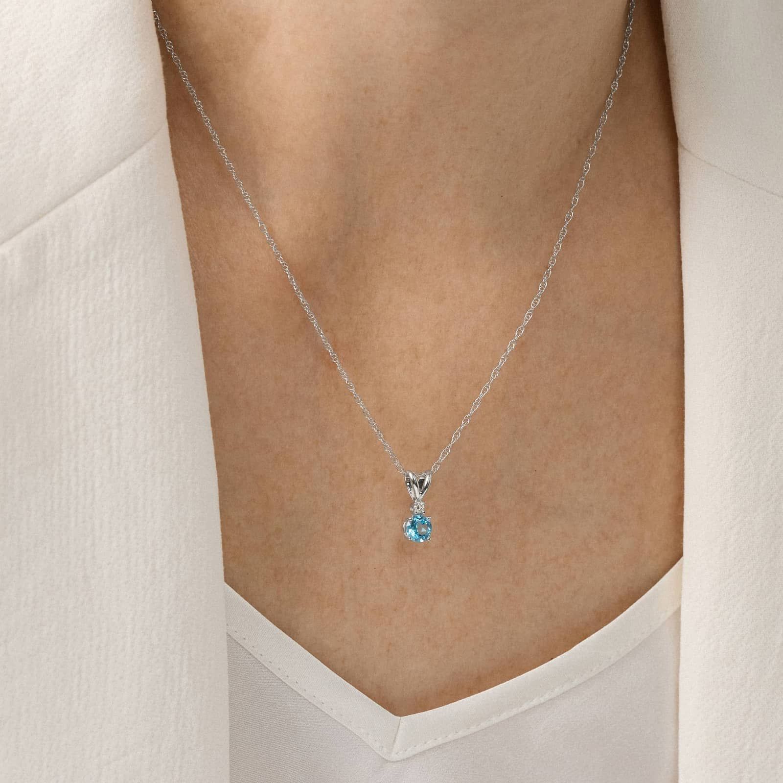 Blue Topaz Necklace Diamond Accent in 14K White Gold (1/50 ct. tw.)