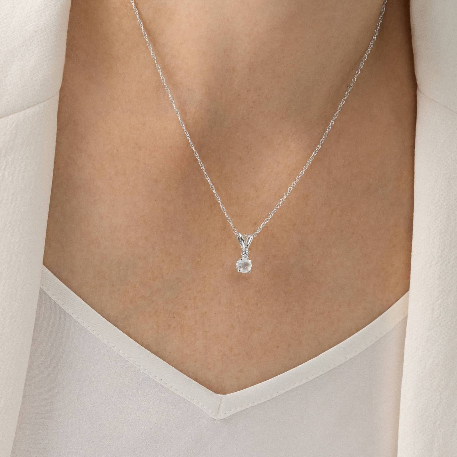 Moonstone Necklace with Diamond Accent in 14K White Gold (1/50 ct. tw.)