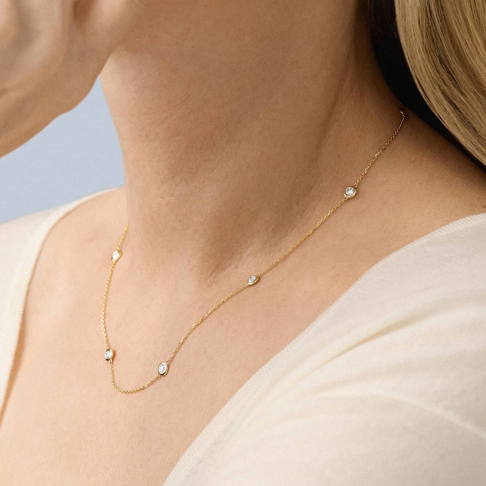 Eight-Stone Lab-Grown Diamond Station Necklace in 14K Yellow Gold (1 ct.tw.)