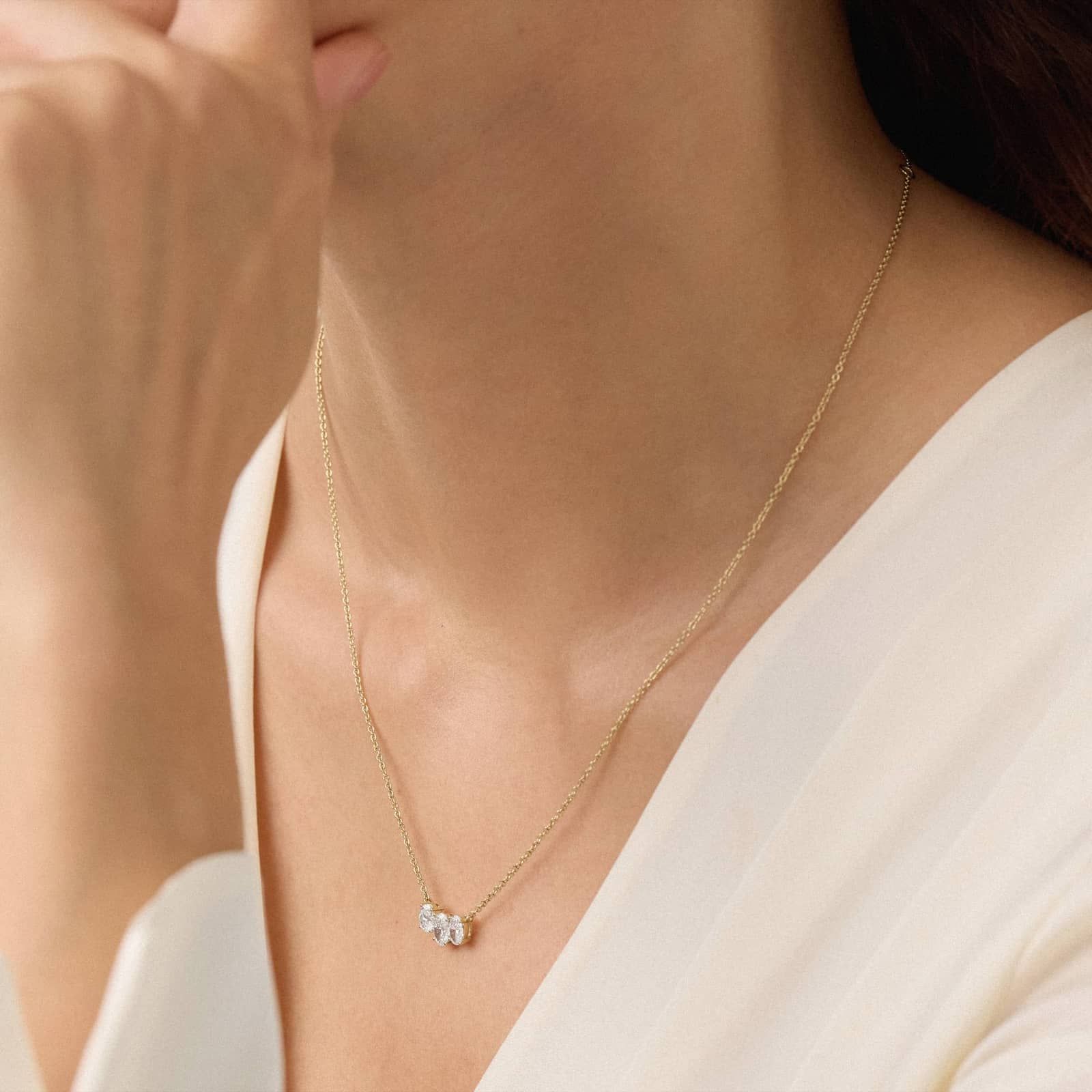 Three-Stone Lab- Grown Diamond Necklace, 14K Yellow Gold (7/8 ct. tw.)