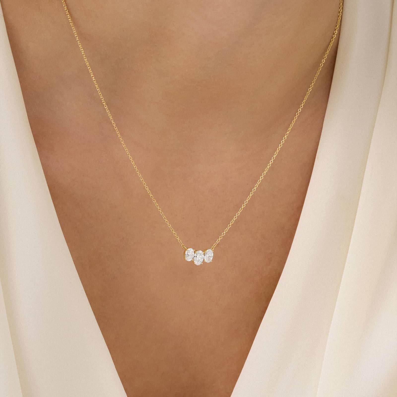 Three-Stone Lab- Grown Diamond Necklace, 14K Yellow Gold (7/8 ct. tw.)