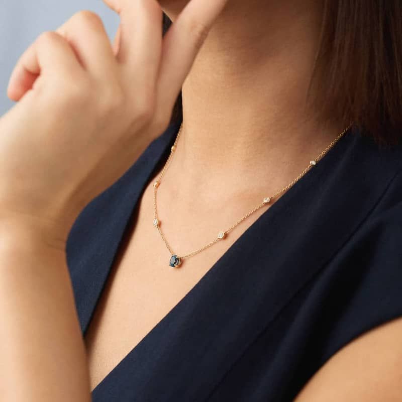 Montana Sapphire & Round Diamond Bezel & Prong Station Necklace in 14K Yellow Gold