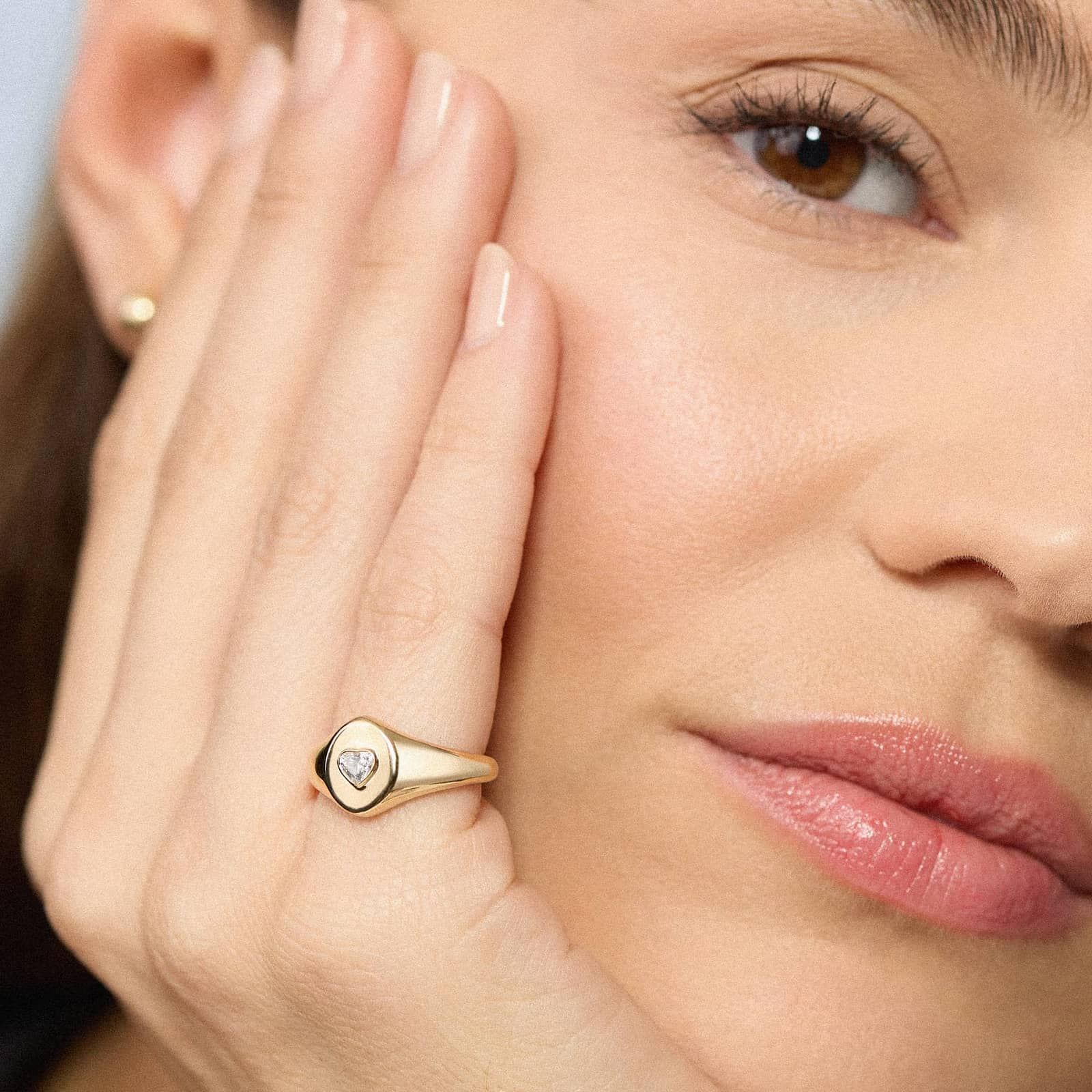 Heart Lab-Grown Diamond Bezel Signet Ring in 14K Yellow Gold