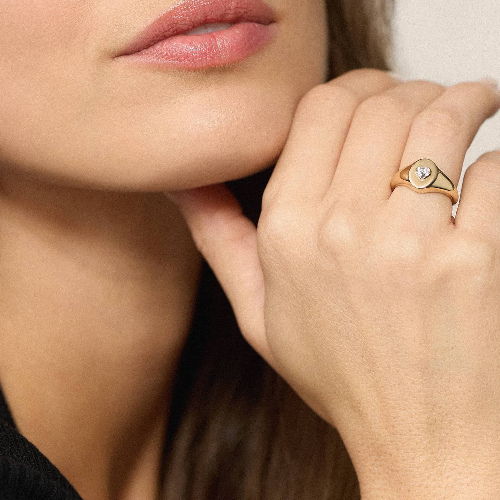 Heart Lab-Grown Diamond Bezel Signet Ring in 14K Yellow Gold
