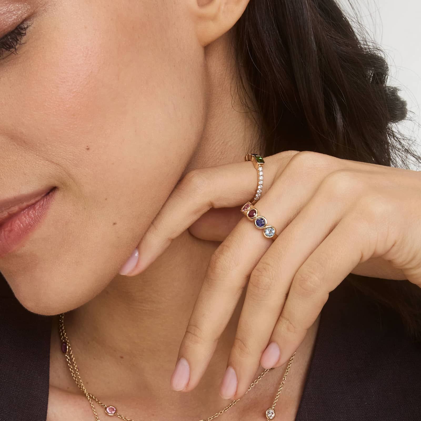 Personalized Round Cut Single Birthstone Ring With Lab-Grown Diamonds In 14K Yellow Gold