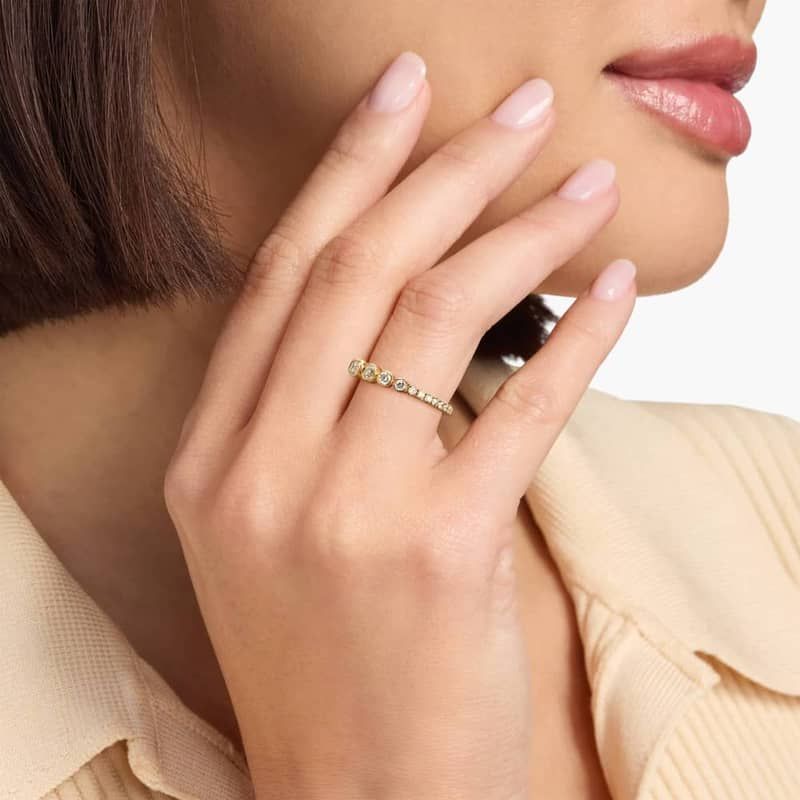 Round and Emerald Cut Lab-Grown Diamond Bezel Ring In 14K Yellow Gold
