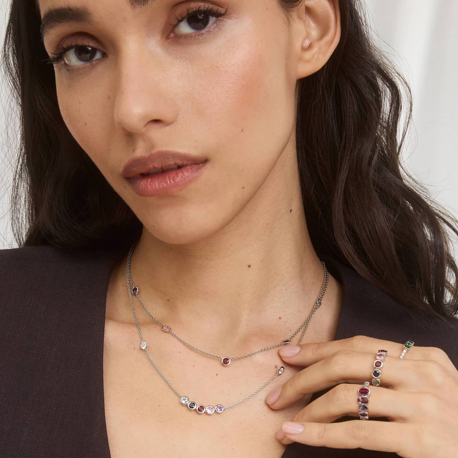 Personalized Graduating Oval Cut Five Birthstone Ring With Lab-Grown Diamonds In 14K White Gold