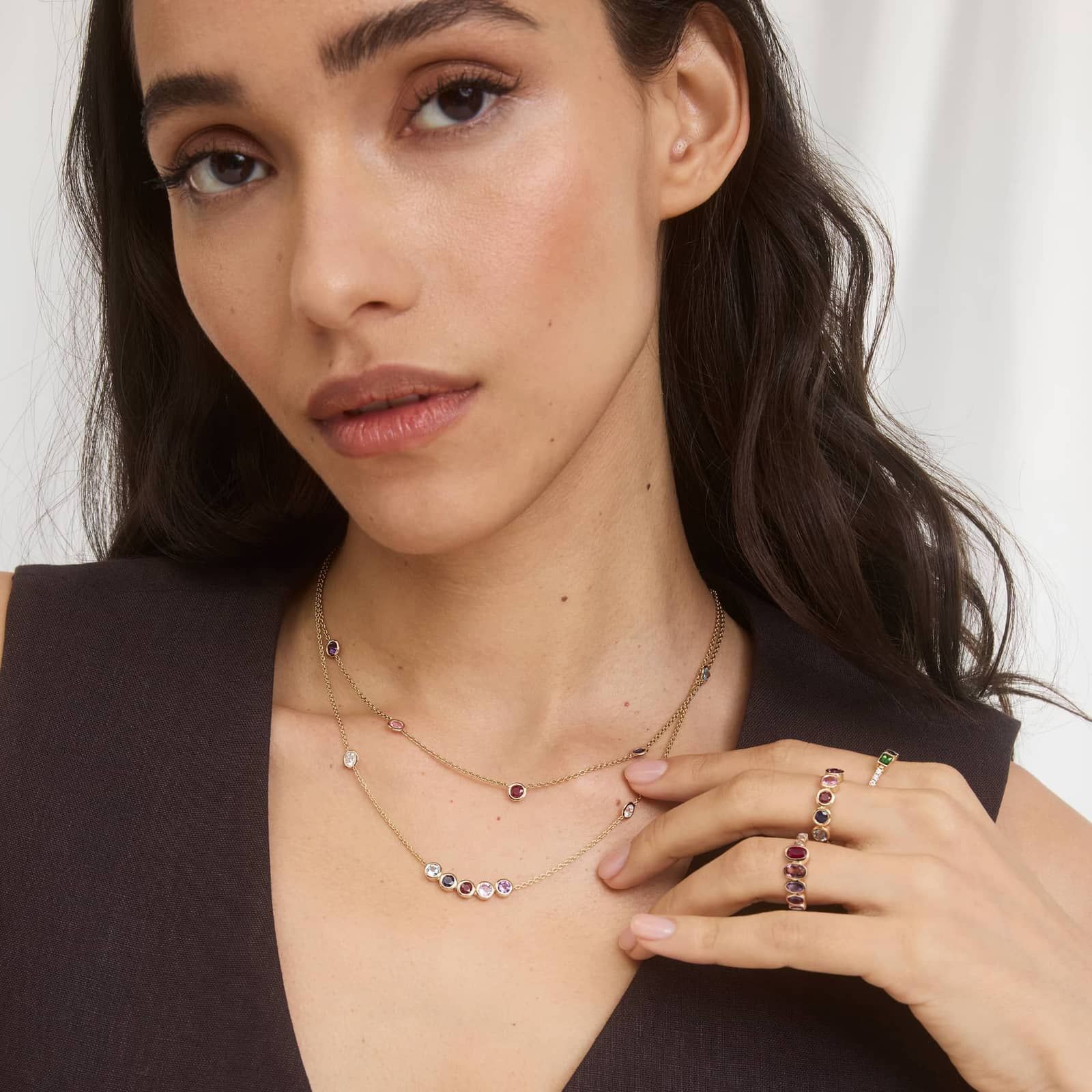 Personalized Graduating Oval Cut Two Birthstone Ring With Lab-Grown Diamonds In 14K Yellow Gold