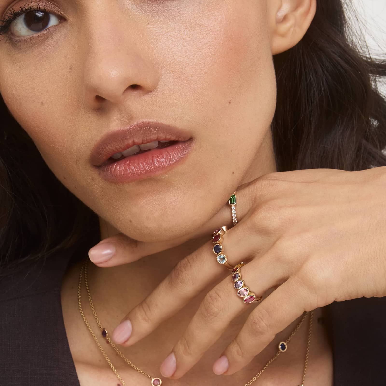 Personalized Graduating Oval Cut Five Birthstone Ring With Lab-Grown Diamonds In 14K Yellow Gold