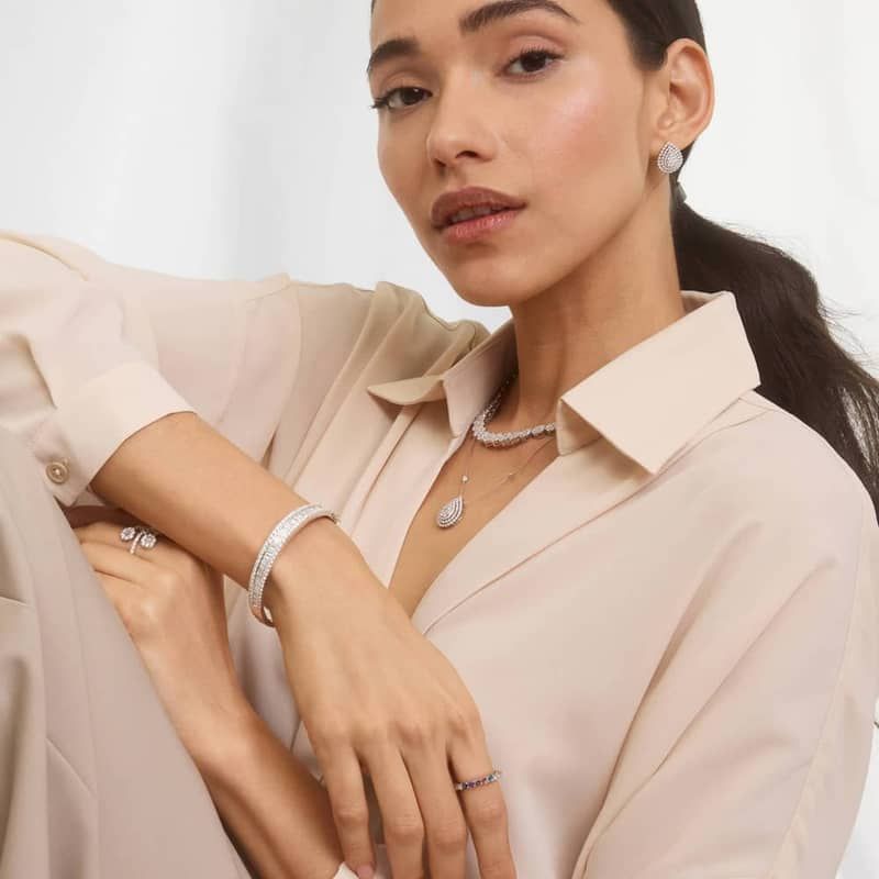 Personalized Round Cut Five Birthstone Trellis Eternity Ring With Lab-Grown Diamonds In 14K White Gold