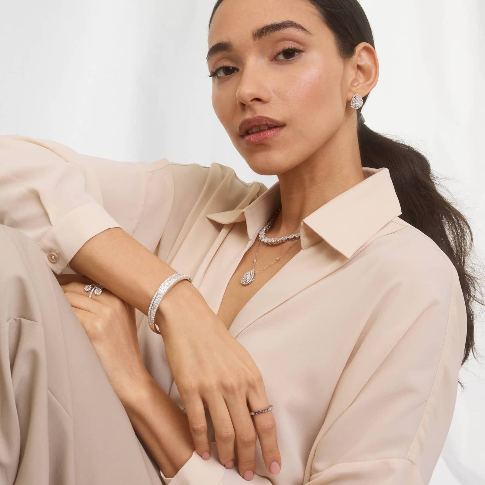 Personalized Round Cut Five Birthstone Trellis Eternity Ring With Lab-Grown Diamonds In 14K Yellow Gold