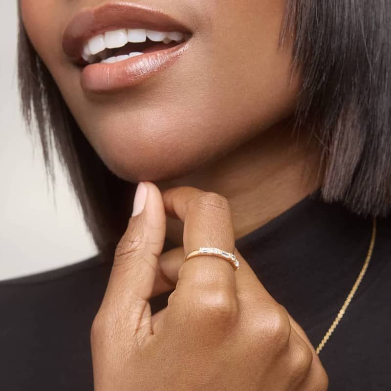 Diamond Ring With 0.75 CTW Round And Baguette Cut Lab-Grown Diamonds in 14K Yellow Gold