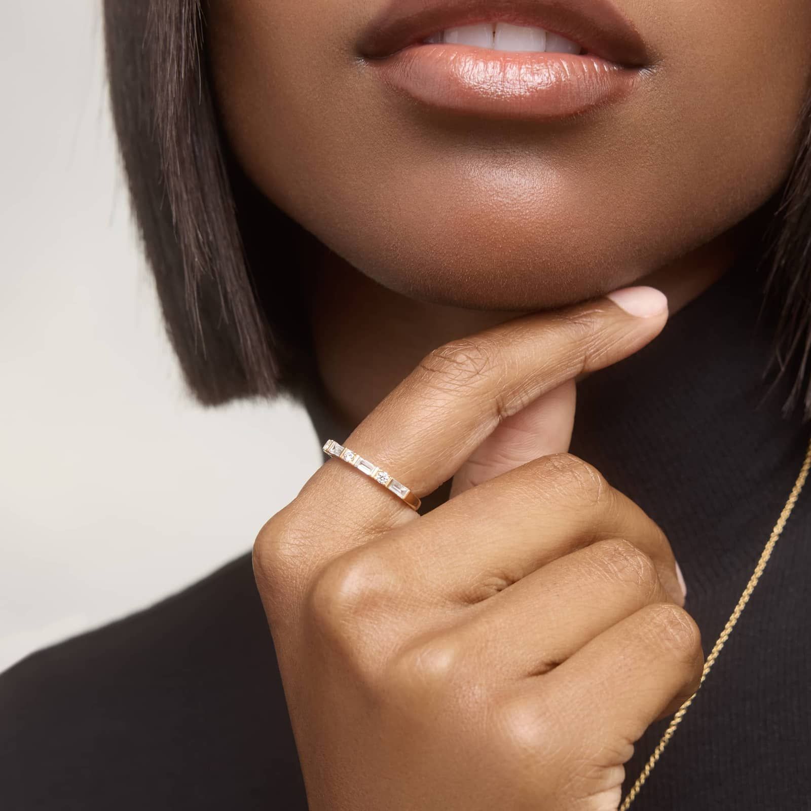 Diamond Ring With 0.75 CTW Round And Baguette Cut Lab-Grown Diamonds in 14K Yellow Gold