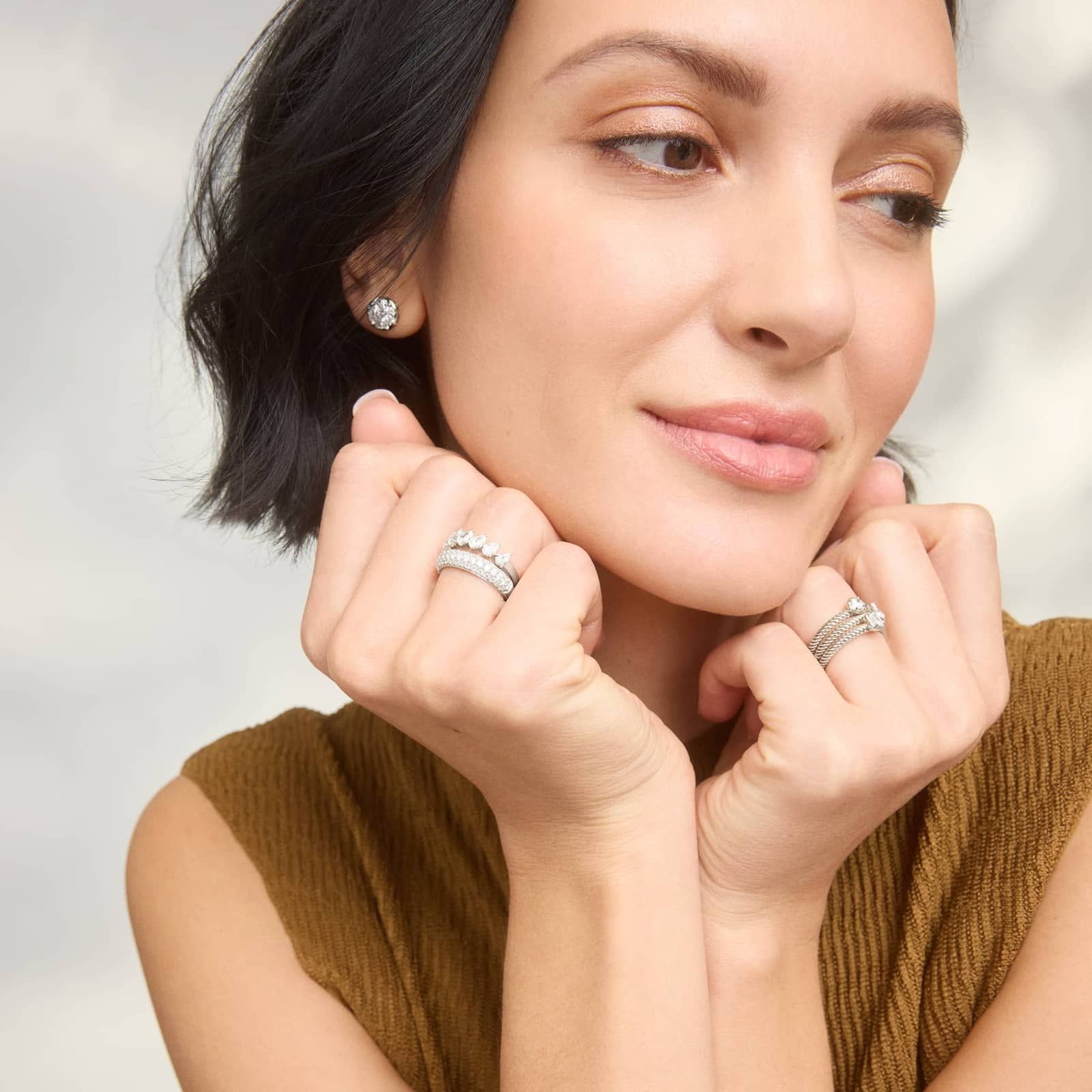 Diamond Cluster Ring with 1 CTW Pear Shaped Lab-Grown Diamonds in 14K White Gold
