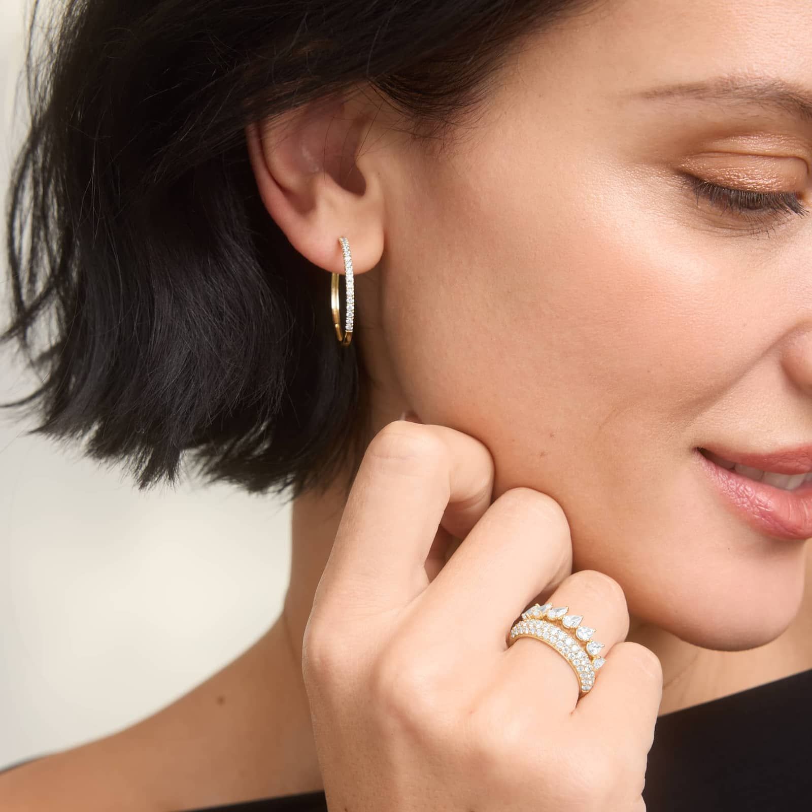 Diamond Cluster Ring with 1 CTW Pear Shaped Lab-Grown Diamonds in 14K Yellow Gold