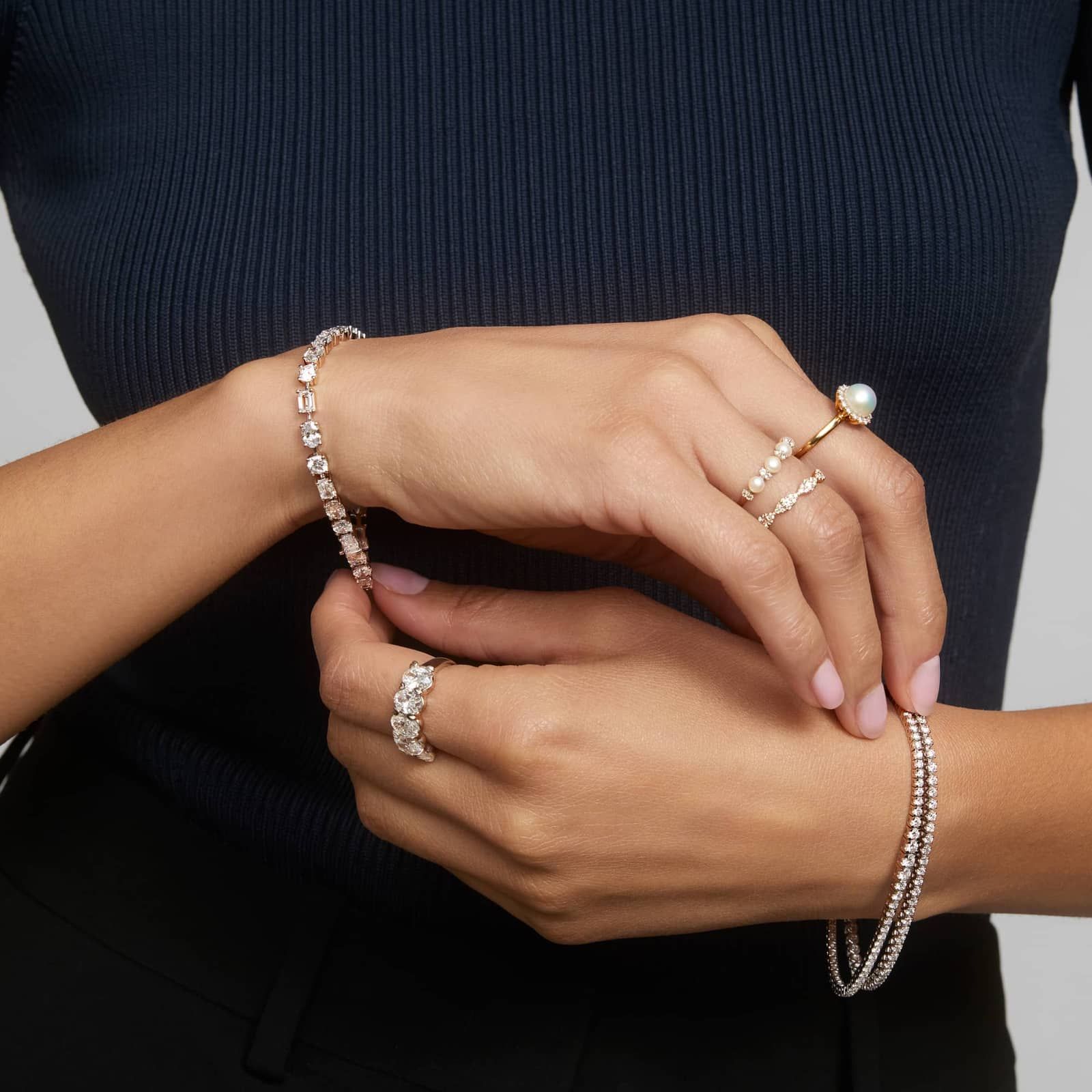 Pearl and Diamond Ring in 14K White Gold