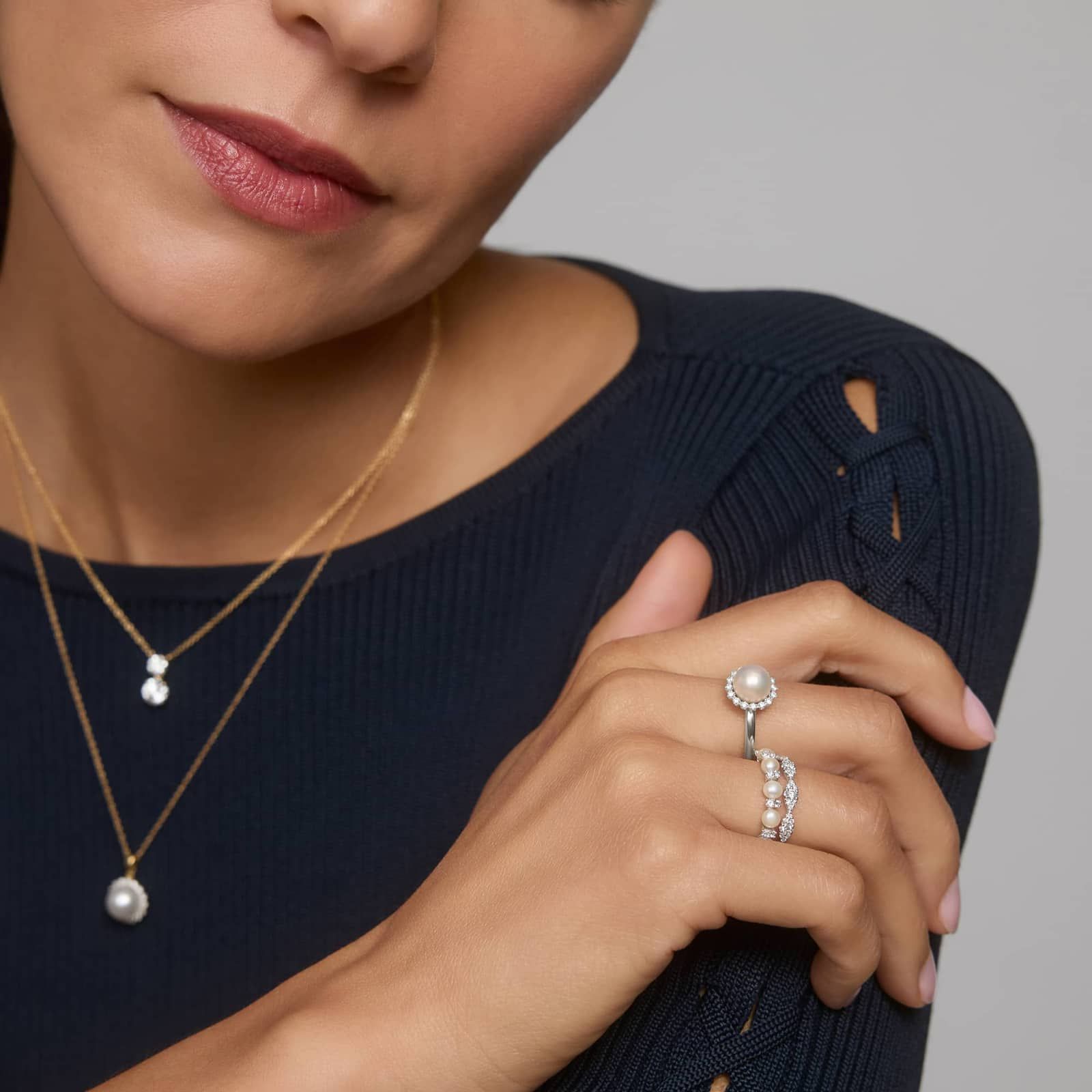 Pearl and Diamond Halo Fashion Ring in 14K White Gold