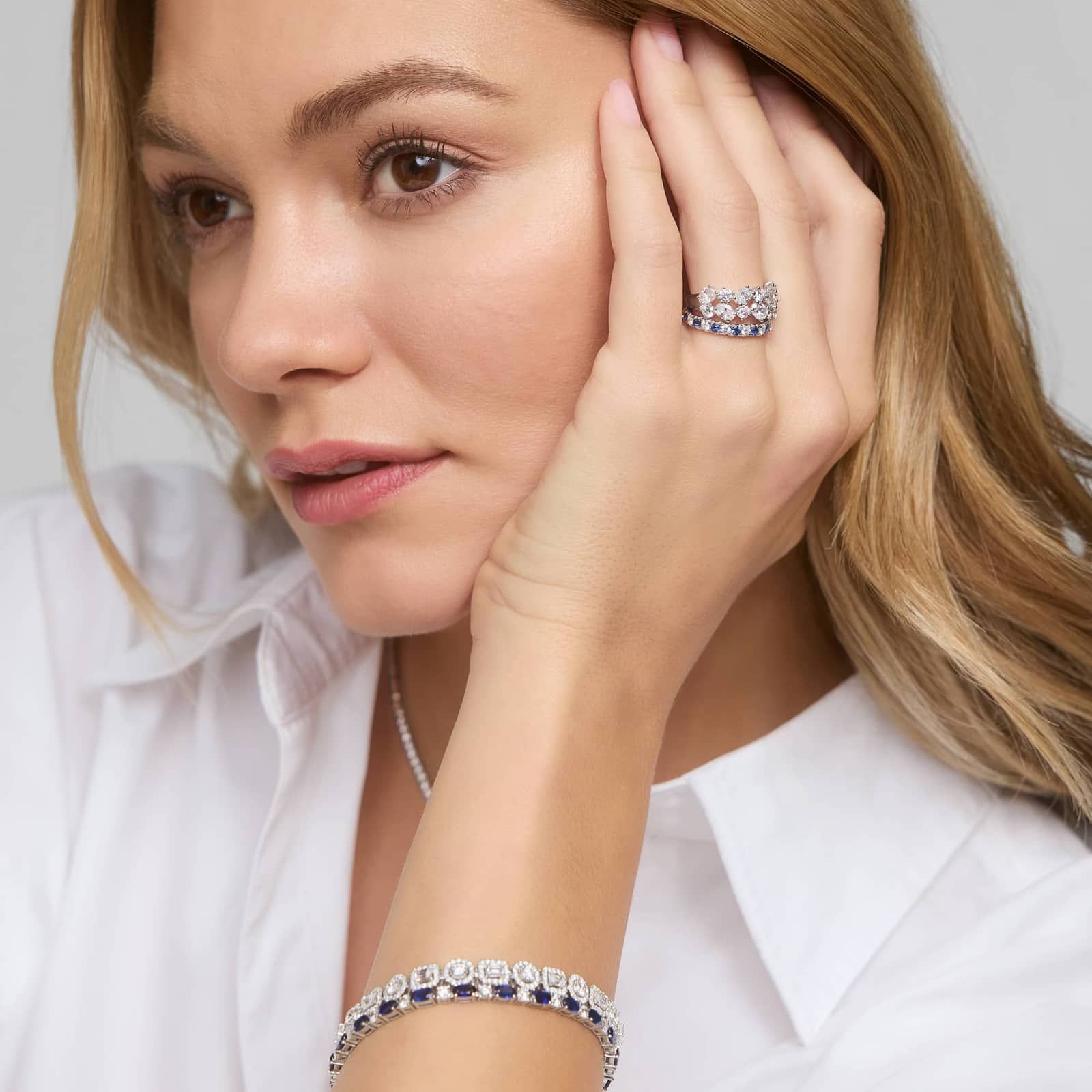 Multi-Shape Diamond Cluster Ring with 1.75 CTW Round and Oval Cut Lab-Grown Diamonds in 14K White Gold