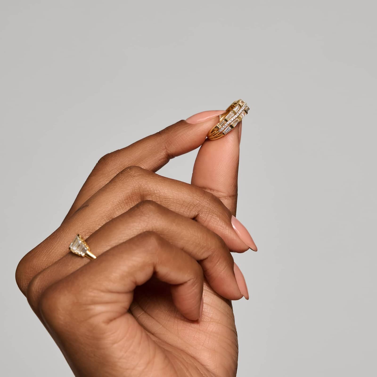 Baguette and Round Cut Lab-Grown Diamond Fashion Ring 14K Yellow Gold