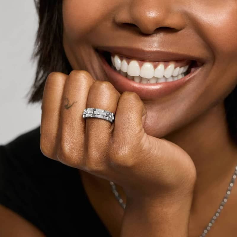 3 Row Baguette Cut Lab-Grown Diamond Ring 14K White Gold