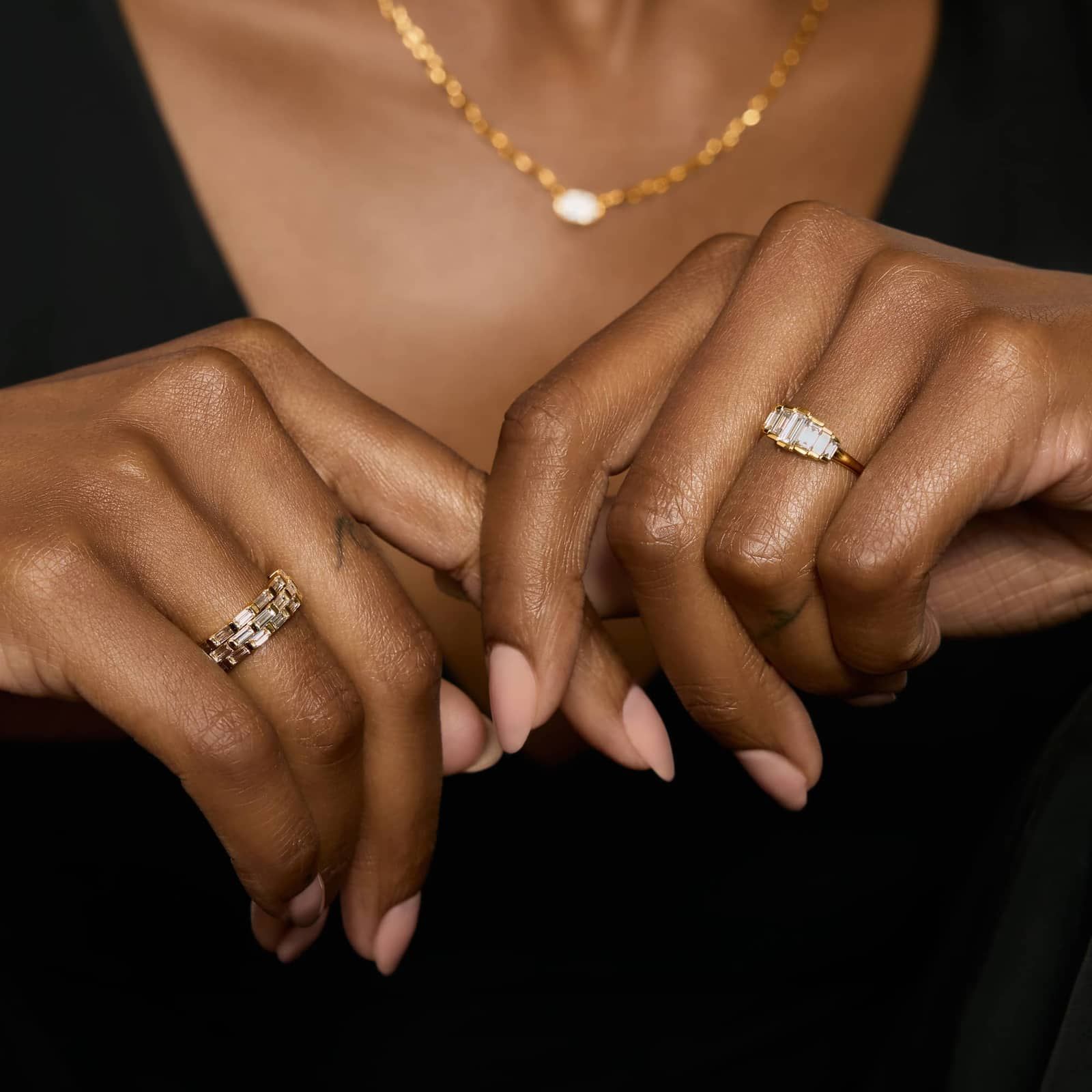 3 Row Baguette Cut Lab-Grown Diamond Ring 14K Yellow Gold