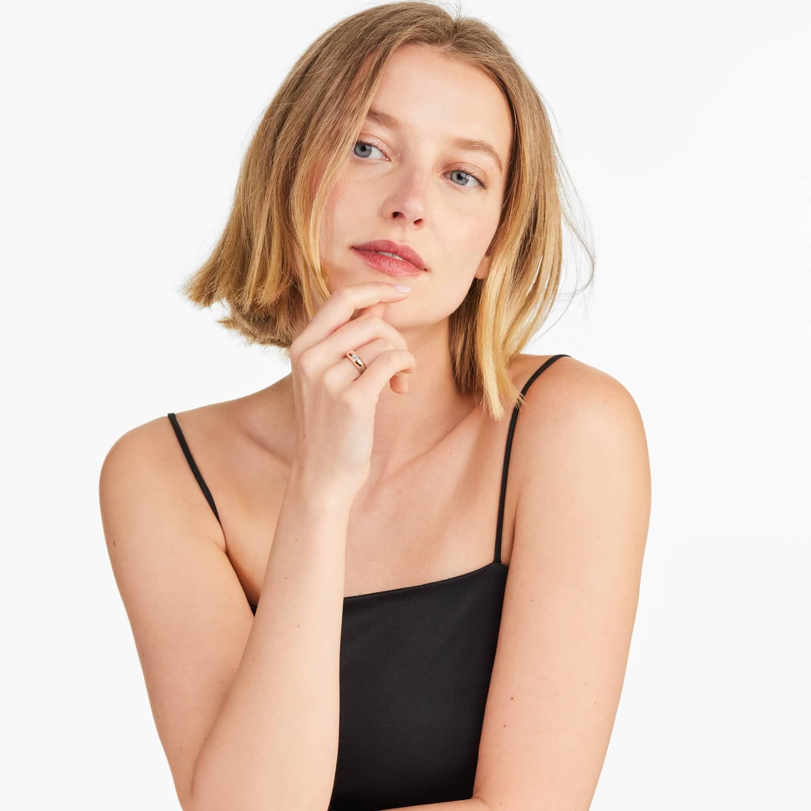 Emerald Cut Diamond Dome Ring In 14K Rose Gold