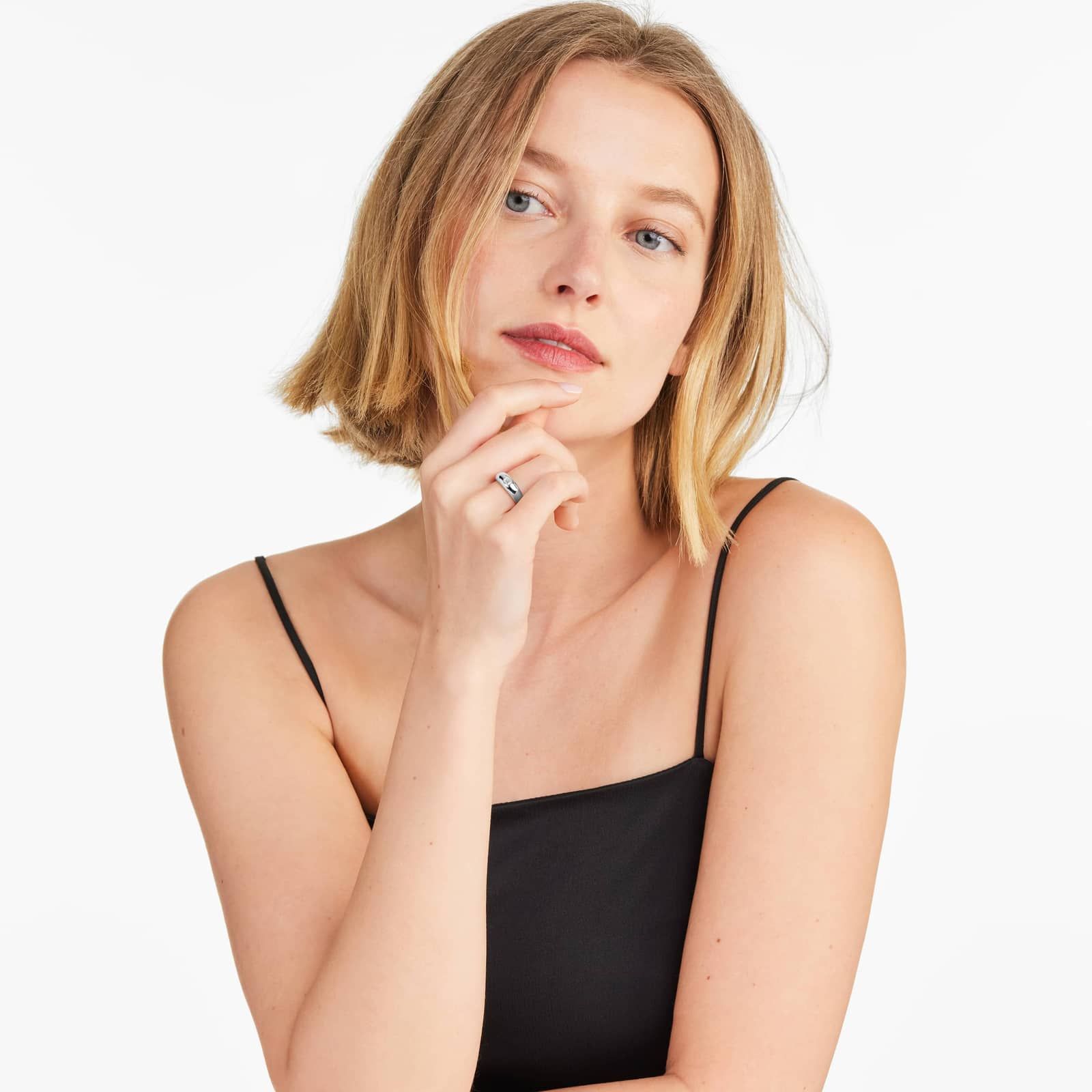 Emerald Cut Diamond Dome Ring In 14K White Gold