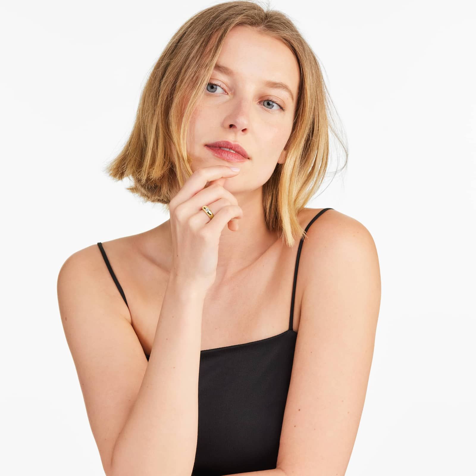 Emerald Cut Diamond Dome Ring In 14K Yellow Gold