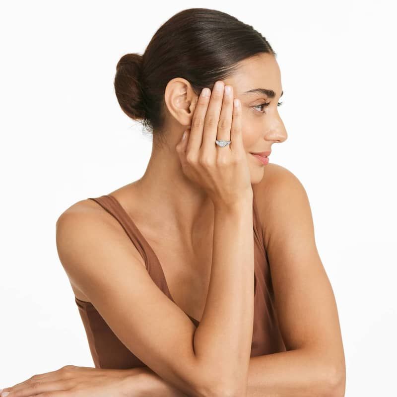 Diamond J Initial Signet Ring In 14K White Gold