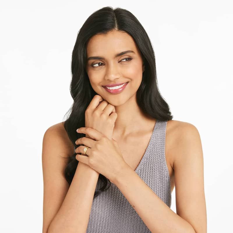 Diamond M Initial Signet Ring In 14K Yellow Gold