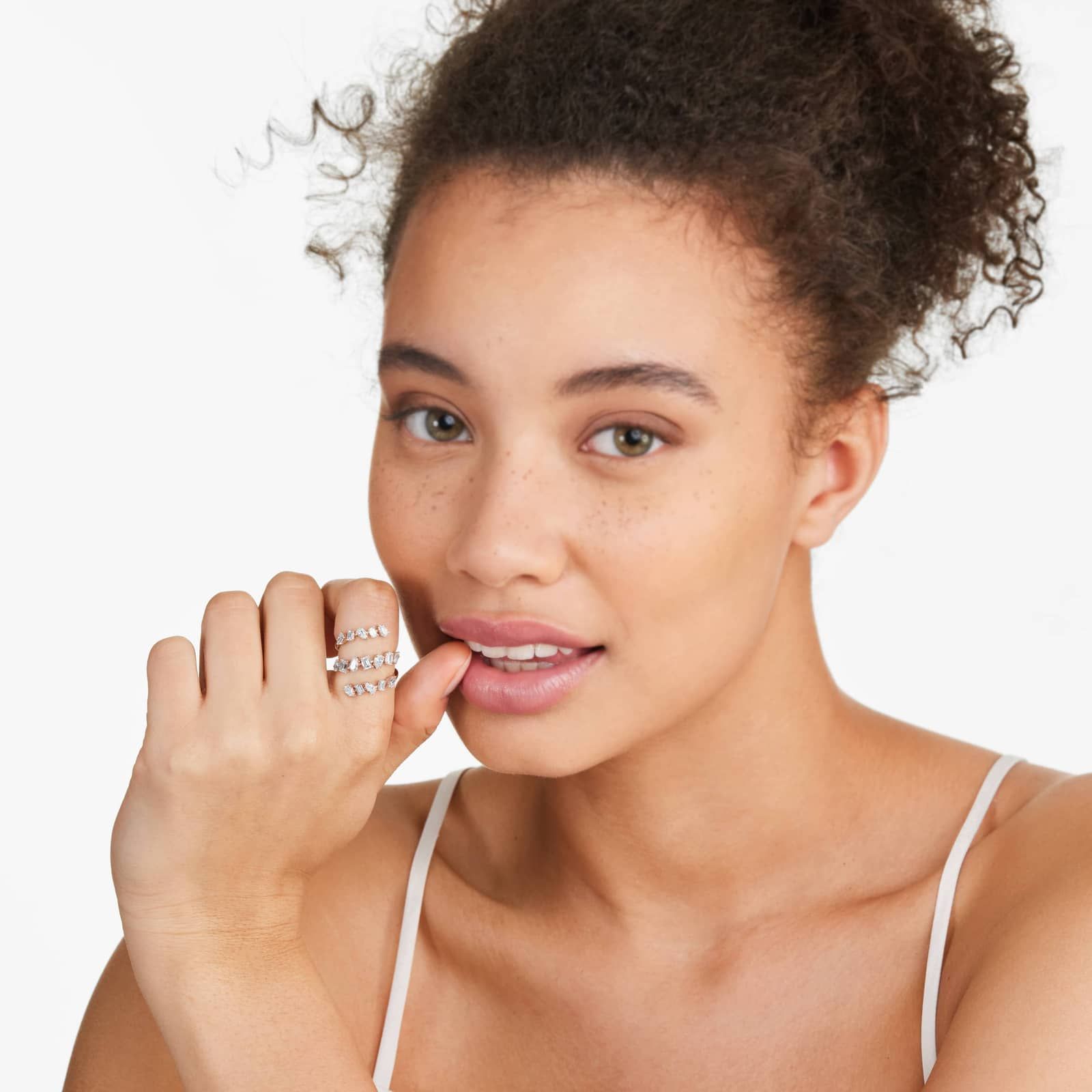 Mixed Diamond Spiral Ring In 14K Rose Gold