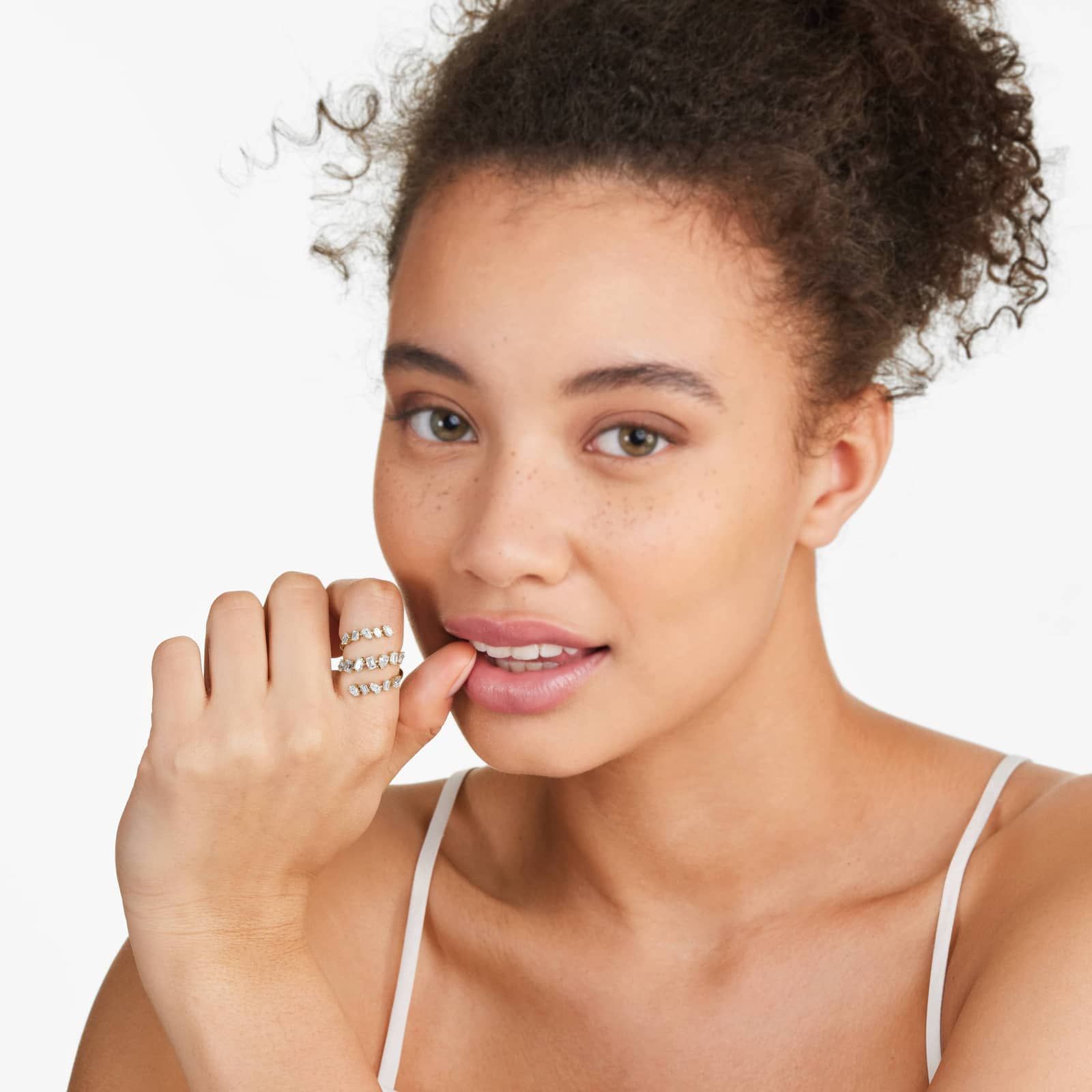 Mixed Diamond Spiral Ring In 14K Yellow Gold