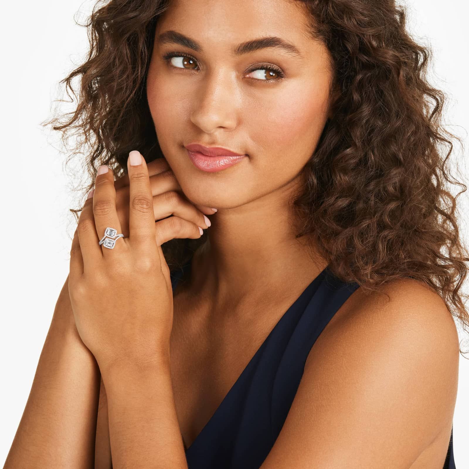 Bypass Composite Diamond Ring In 14K White Gold