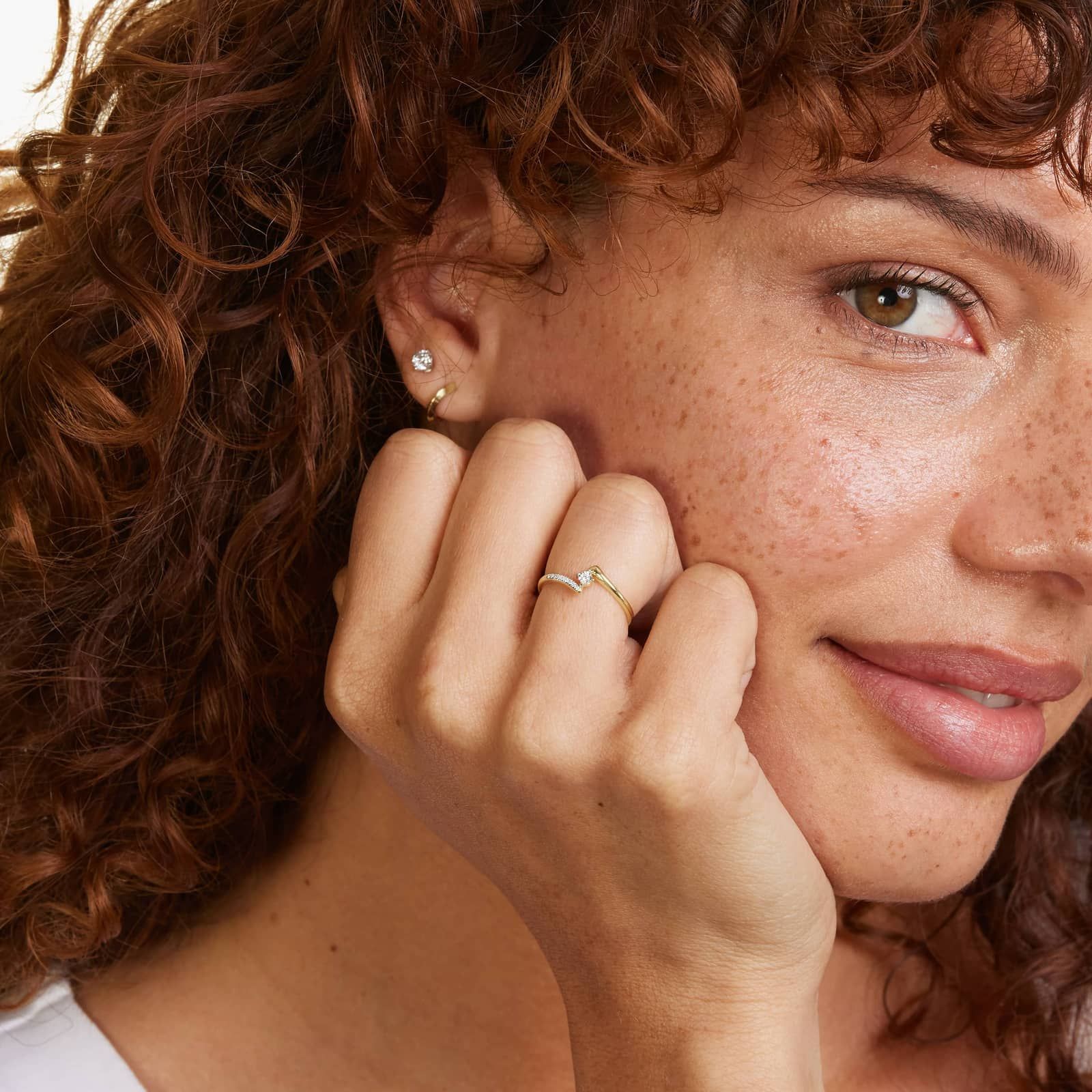 Dainty Diamonds Partial Pavé Tension Ring In 14K Yellow Gold