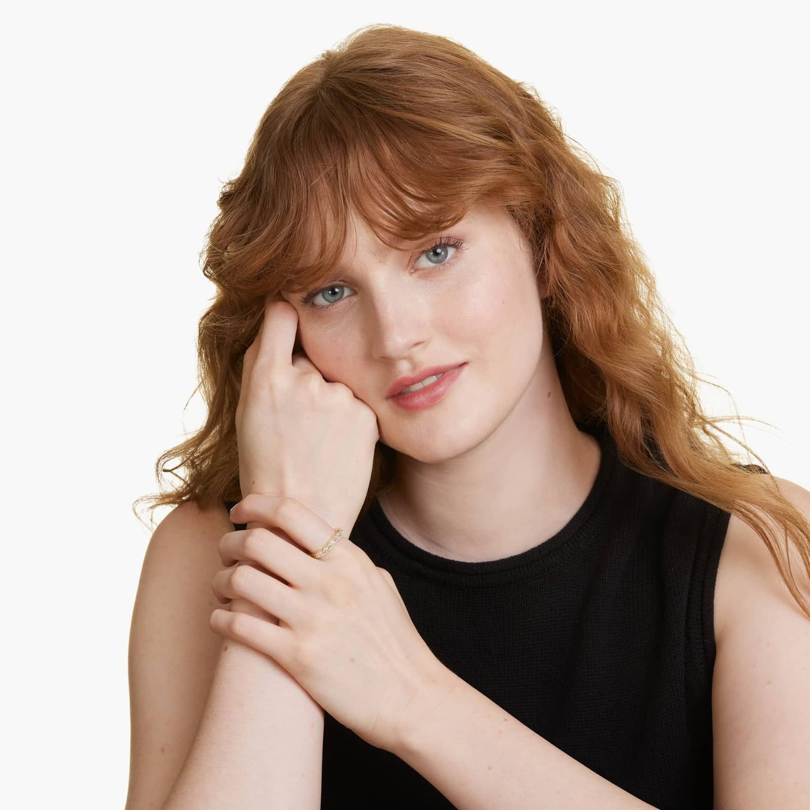 Dainty Diamonds Two Row Pavé Stack Ring In 14K Yellow Gold