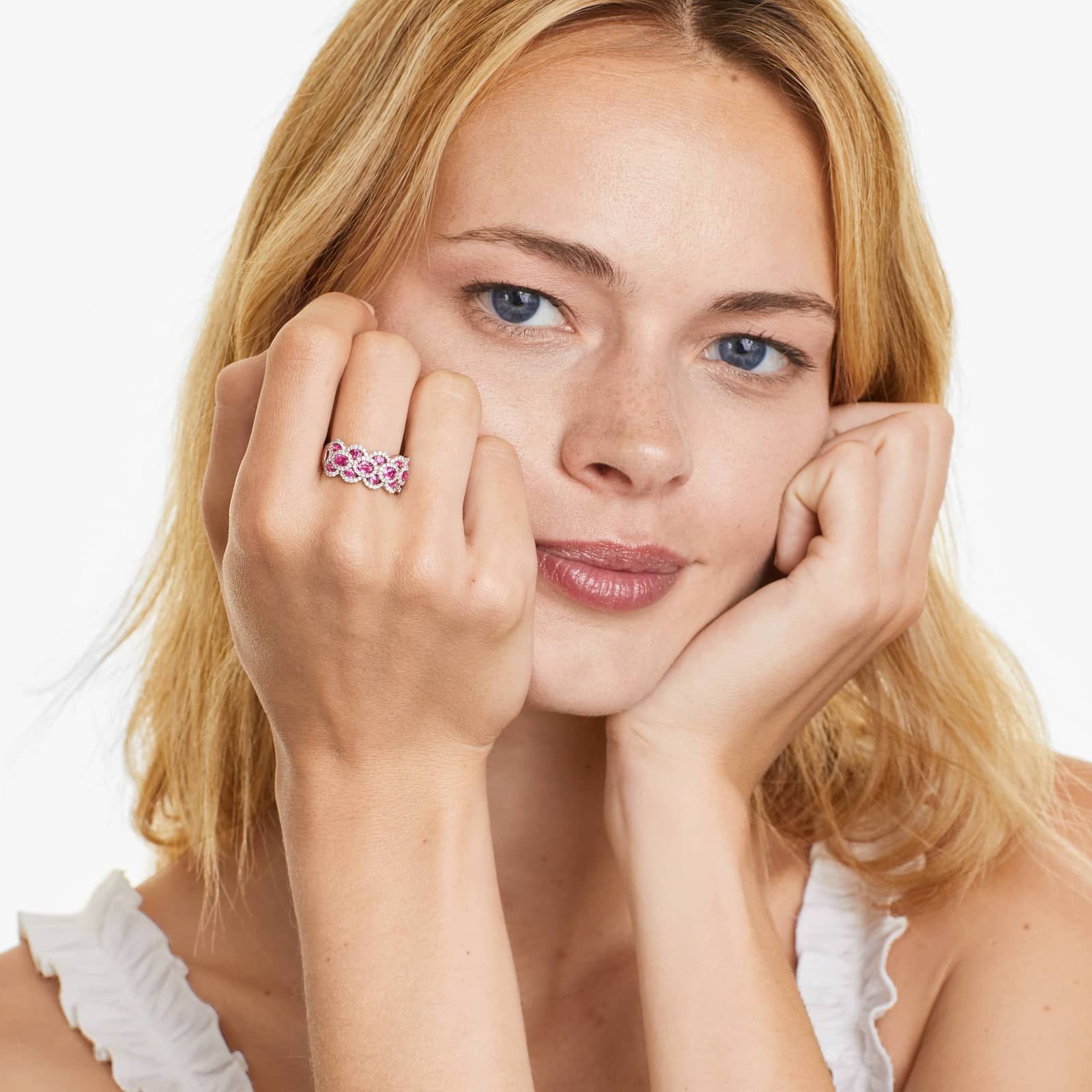 Wavy Ruby And Diamond Ring In 14K Rose Gold