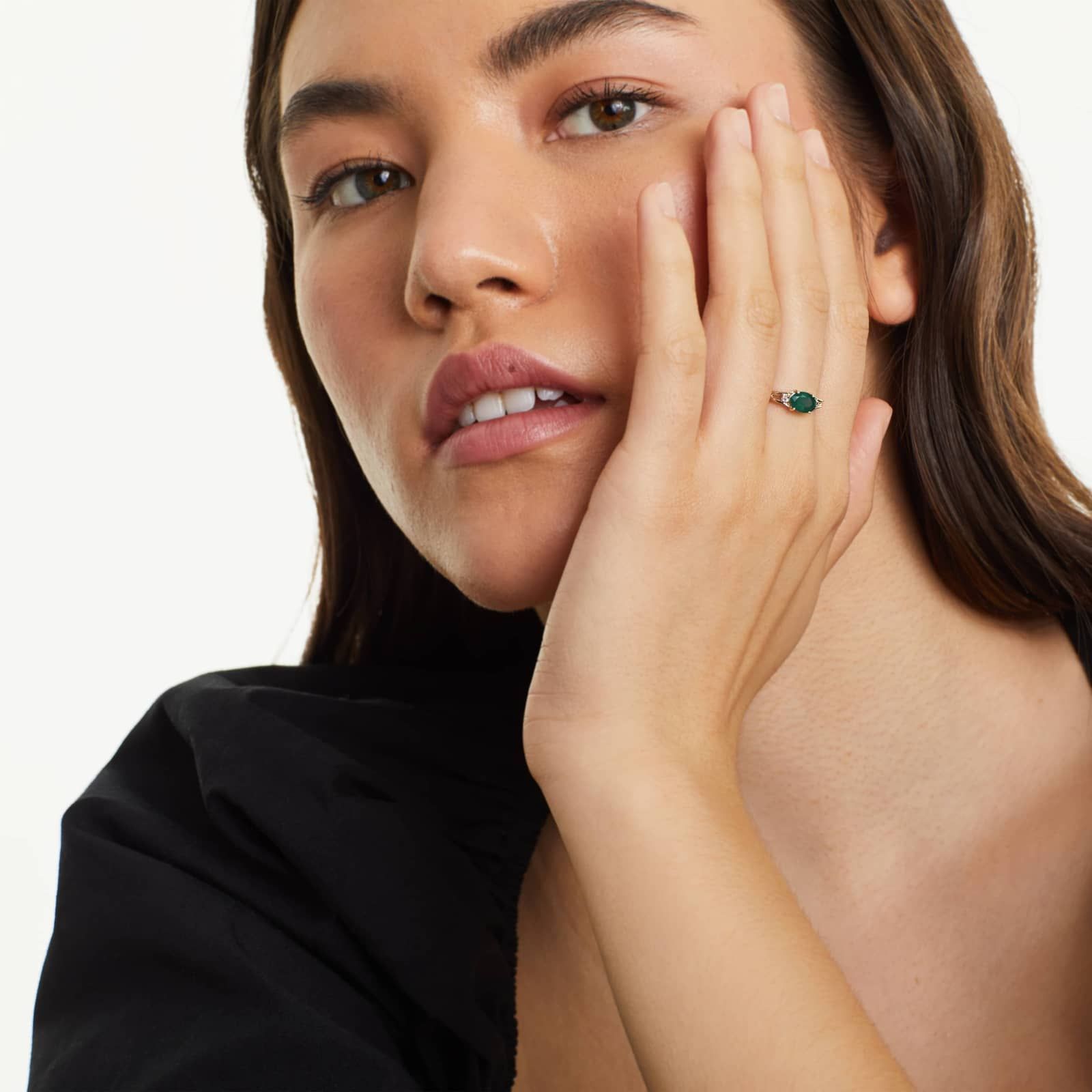 Oval Emerald And Diamond Accent Birthstone Ring In 14K Yellow Gold