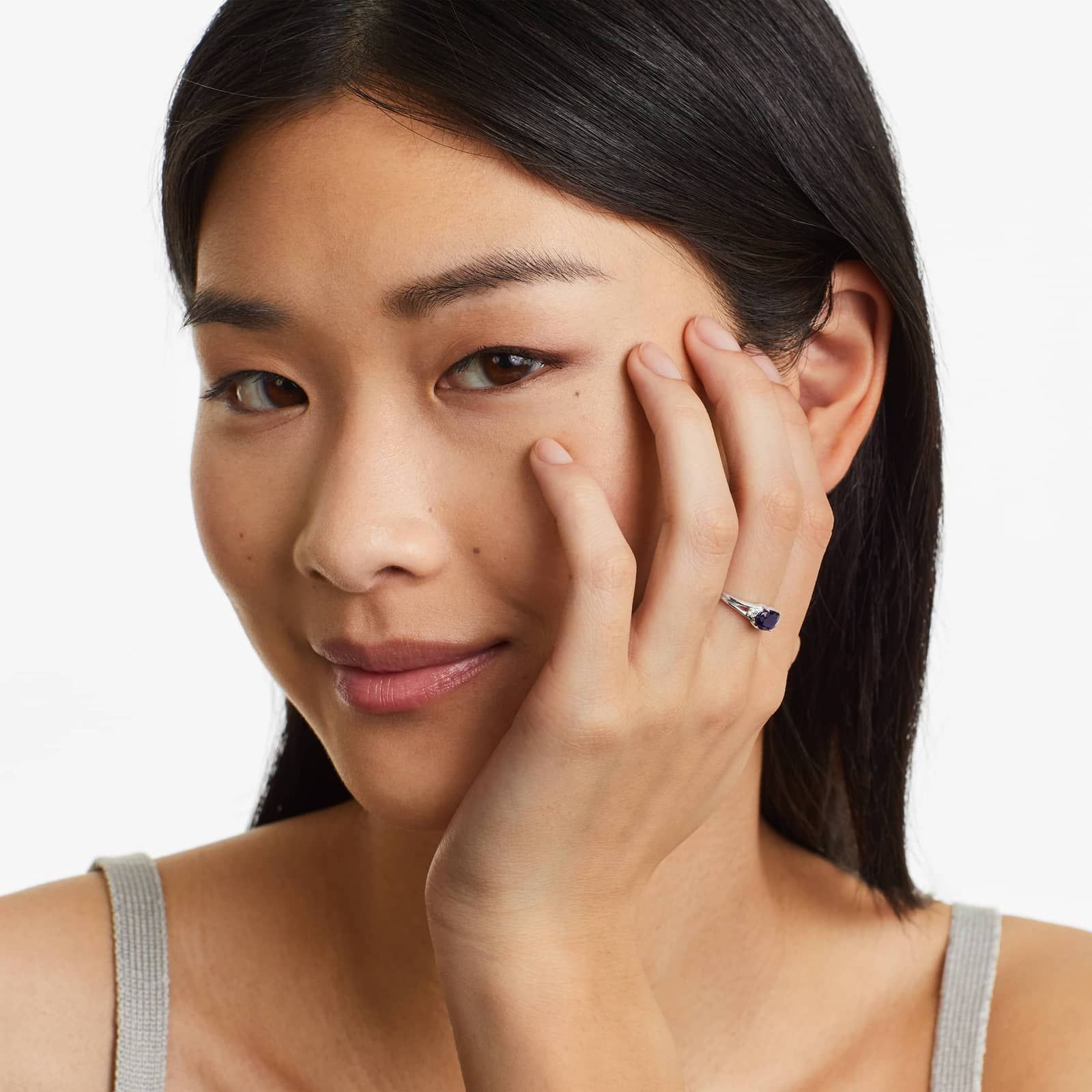 Oval Sapphire And Diamond Accent Birthstone Ring In 14K White Gold