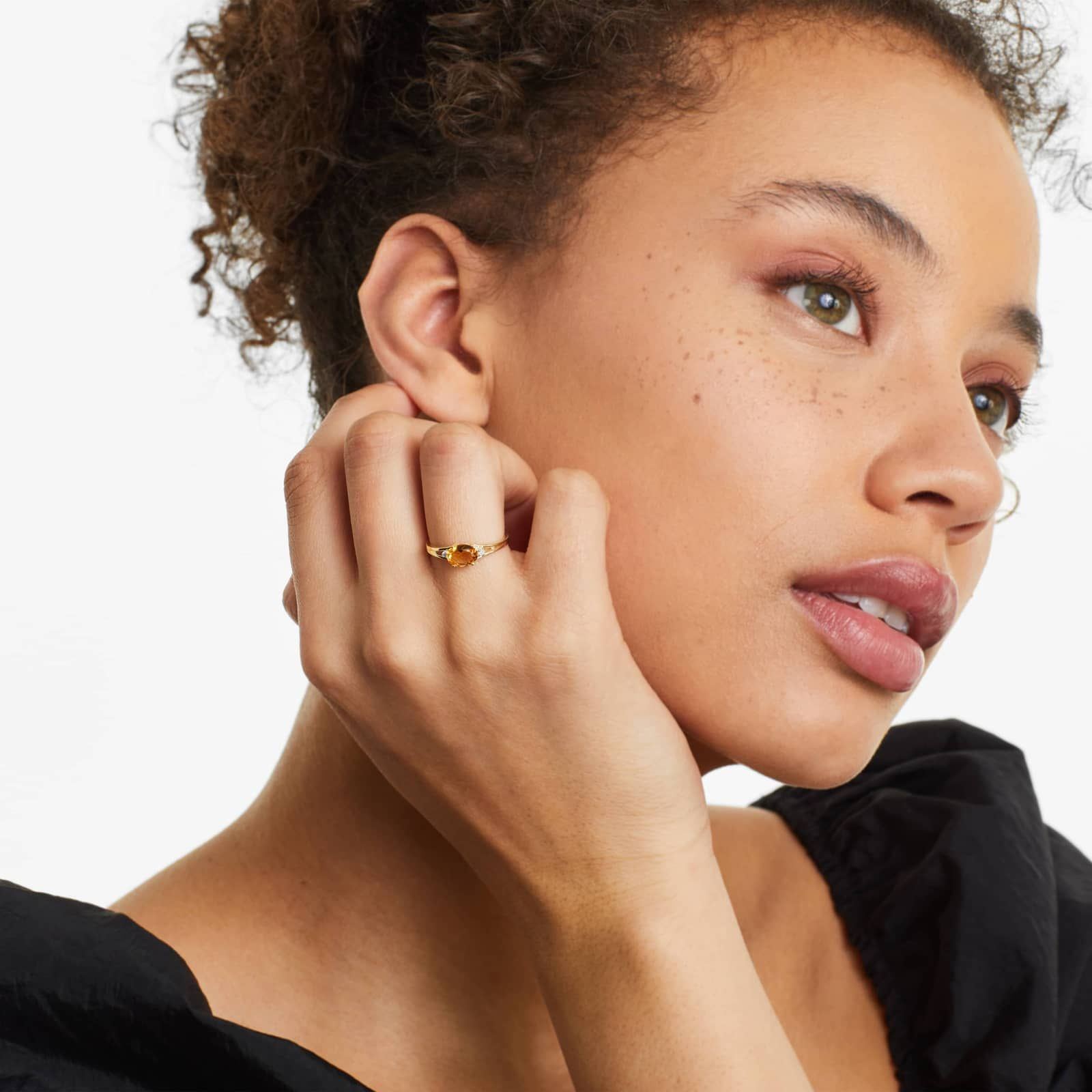 Oval Citrine And Diamond Accent Birthstone Ring In 14K Yellow Gold