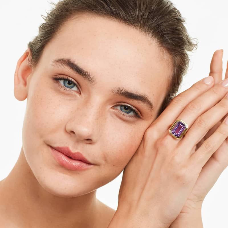 Emerald Cut Bezel Amethyst Cocktail Ring In 18K Yellow Gold