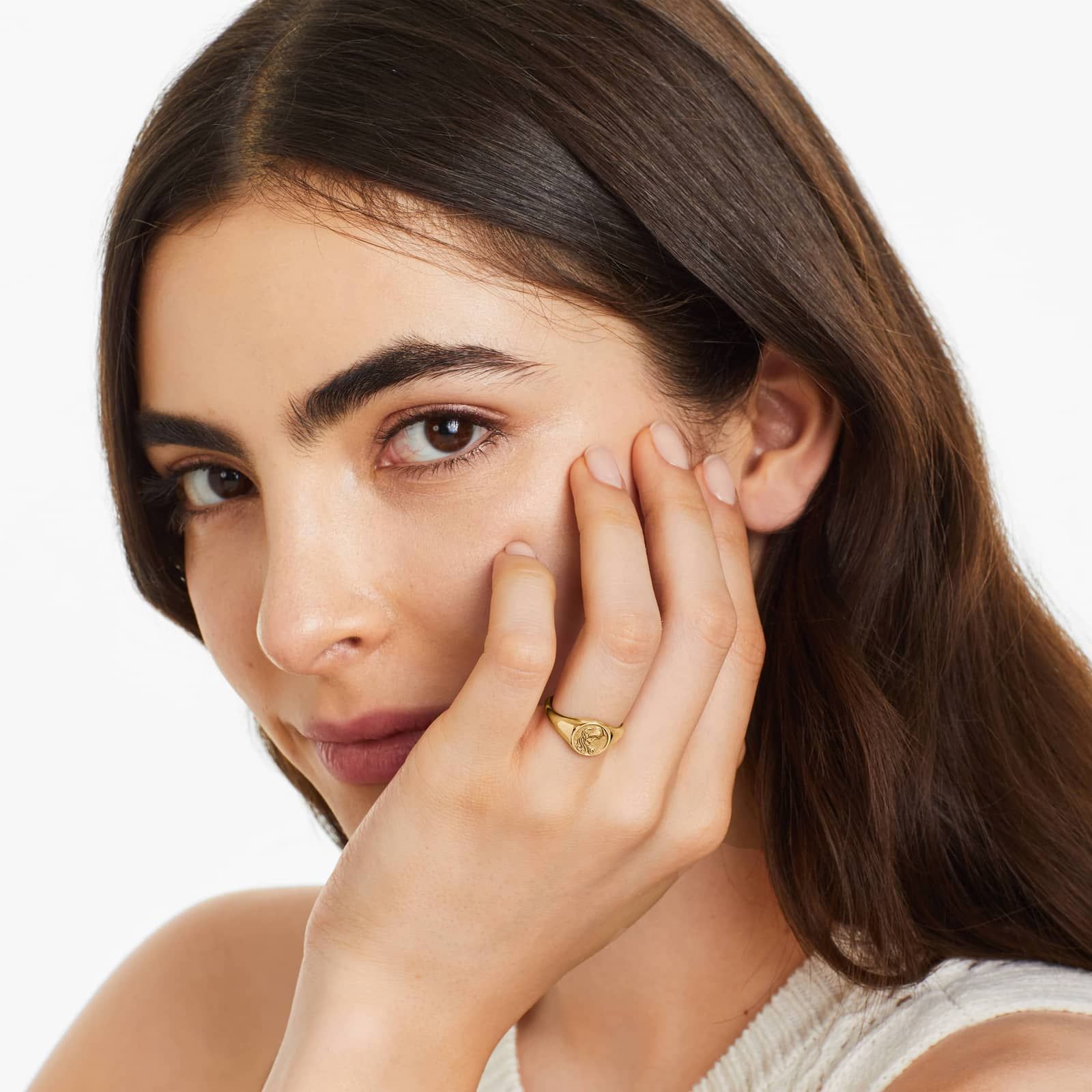 Aquarius Zodiac Signet Ring In 14K Yellow Gold