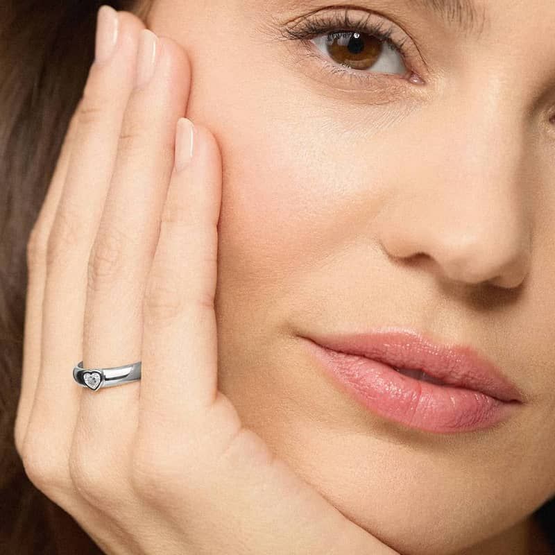 Heart Diamond Solitaire Bezel Ring in 14K White Gold