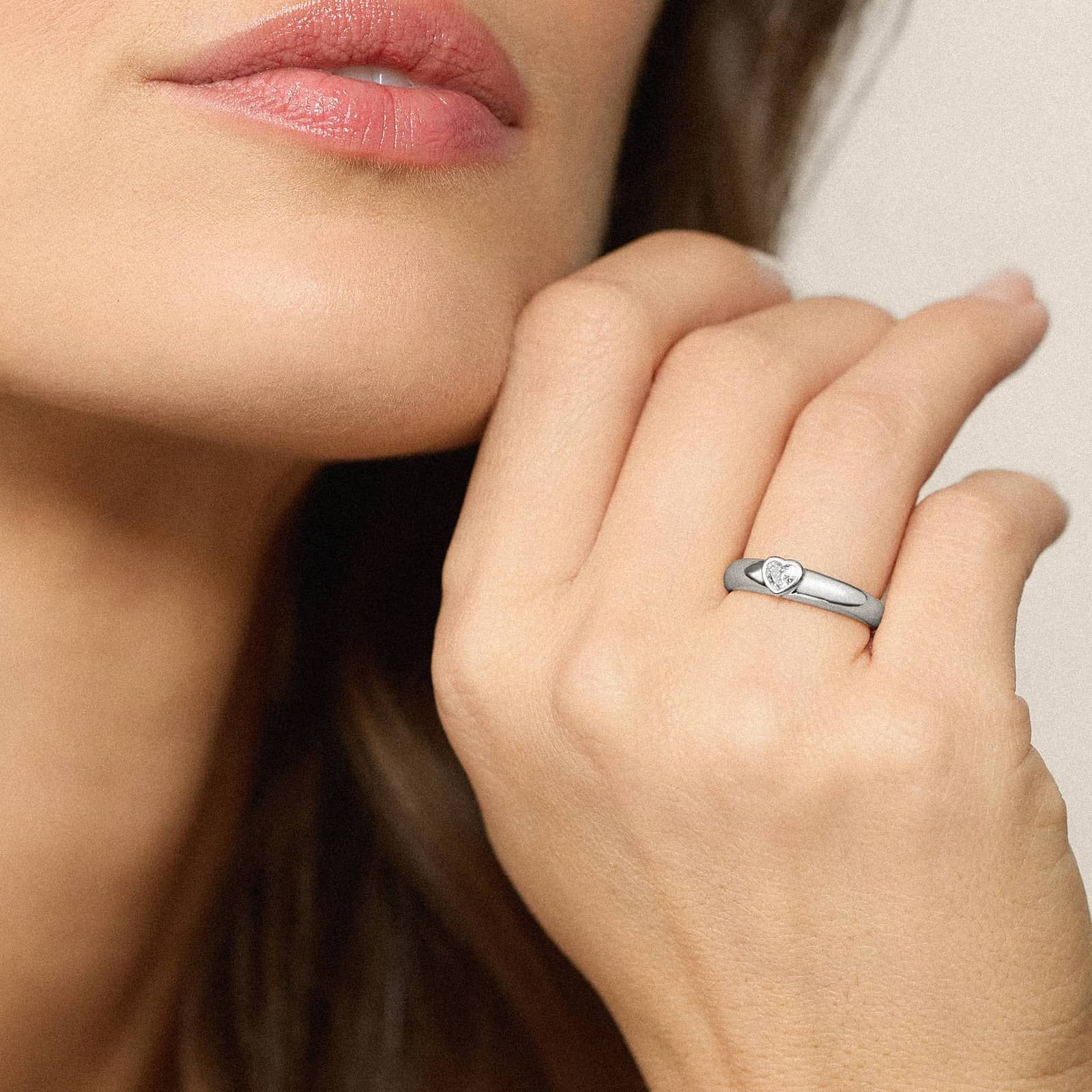 Heart Diamond Solitaire Bezel Ring in 14K White Gold