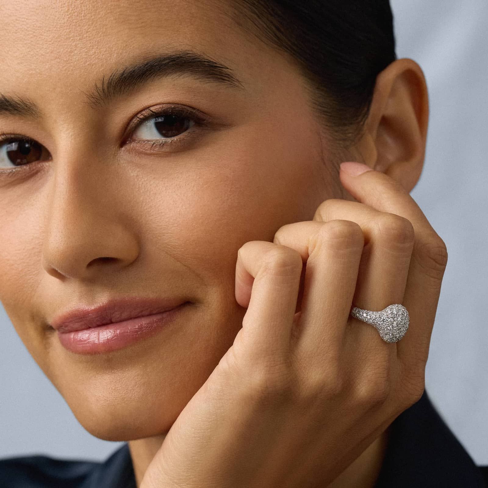 Modern Pave Oval Signet Ring in 14K Yellow Gold With Diamonds