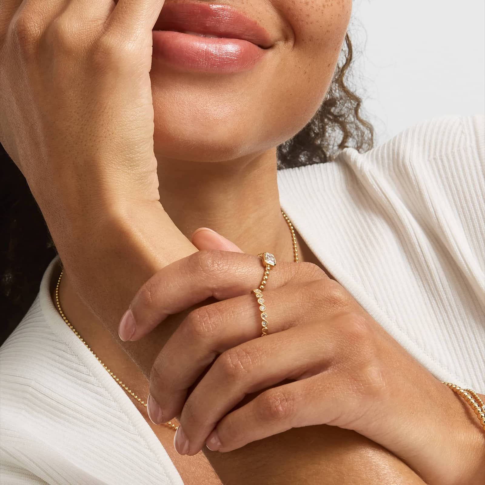East-West Bezel Beaded Ring With 0.5 CTW Emerald Cut Lab-Grown Diamond in 14K Yellow Gold By James Allen