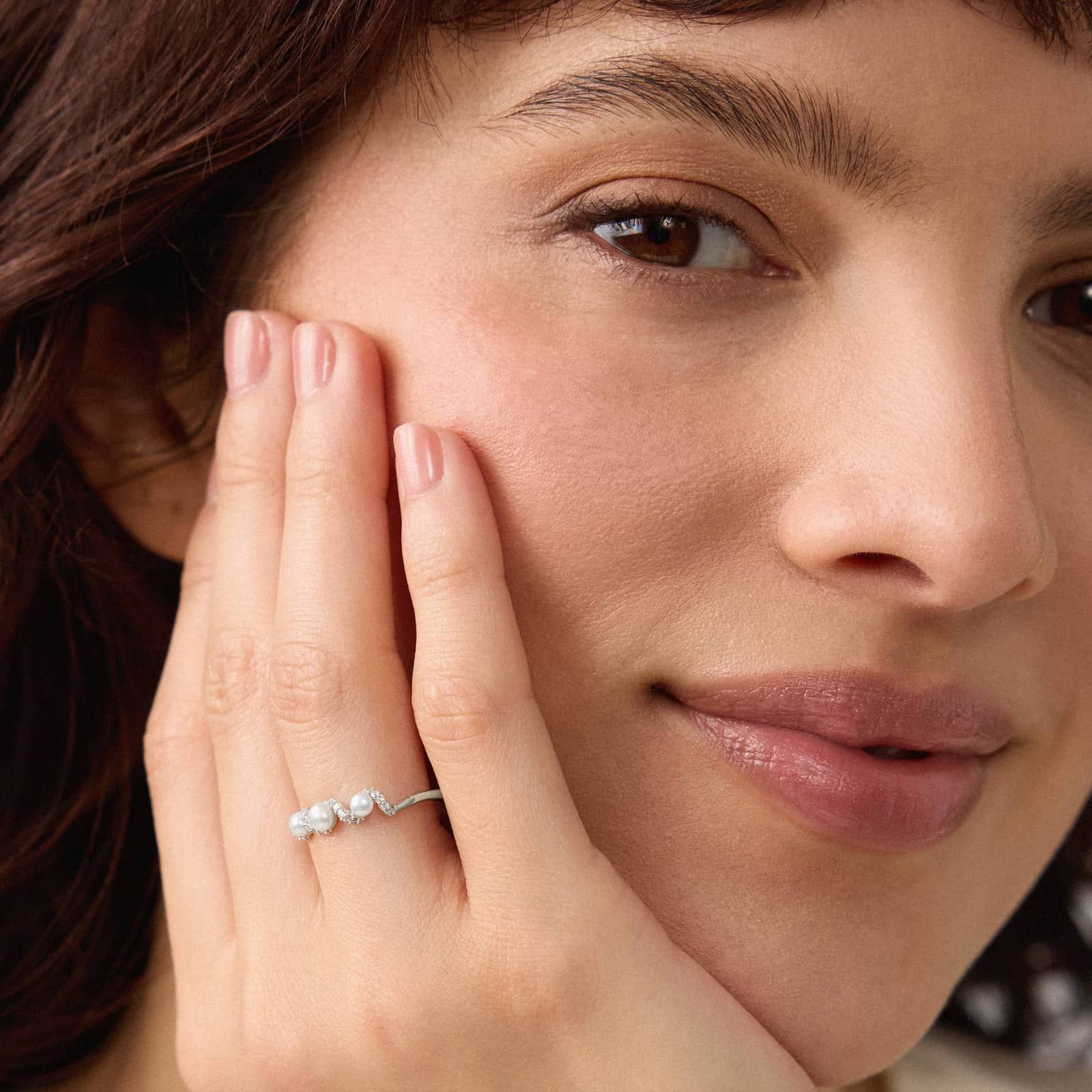 Freshwater Pearl and Diamond Swirl Ring in 14K White Gold (1/10 ct. tw.)