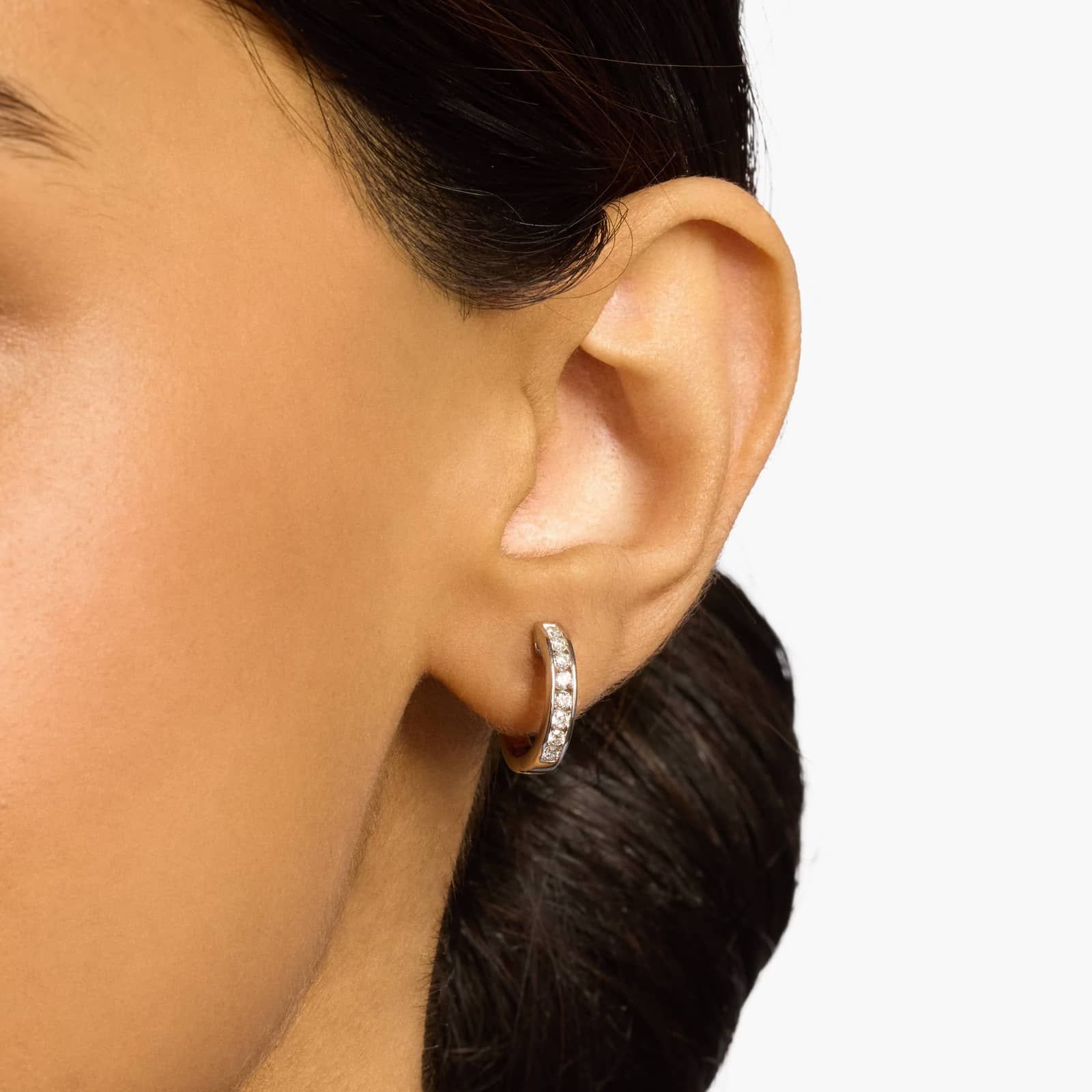 thumbnail image 2 of 0.20 Ct Natural Diamond 14K White Gold Channel Set Hoop Earrings - G Color I1 Clarity, Appraisal Included 2 of 4